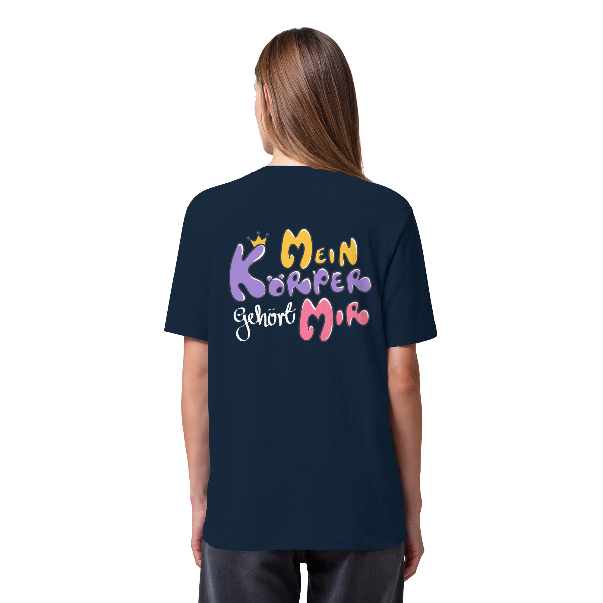 Survivor Queens Logo mit "Mein Körper gehört mir" Backprint (dunkel) - Organic Heavy T-Shirt