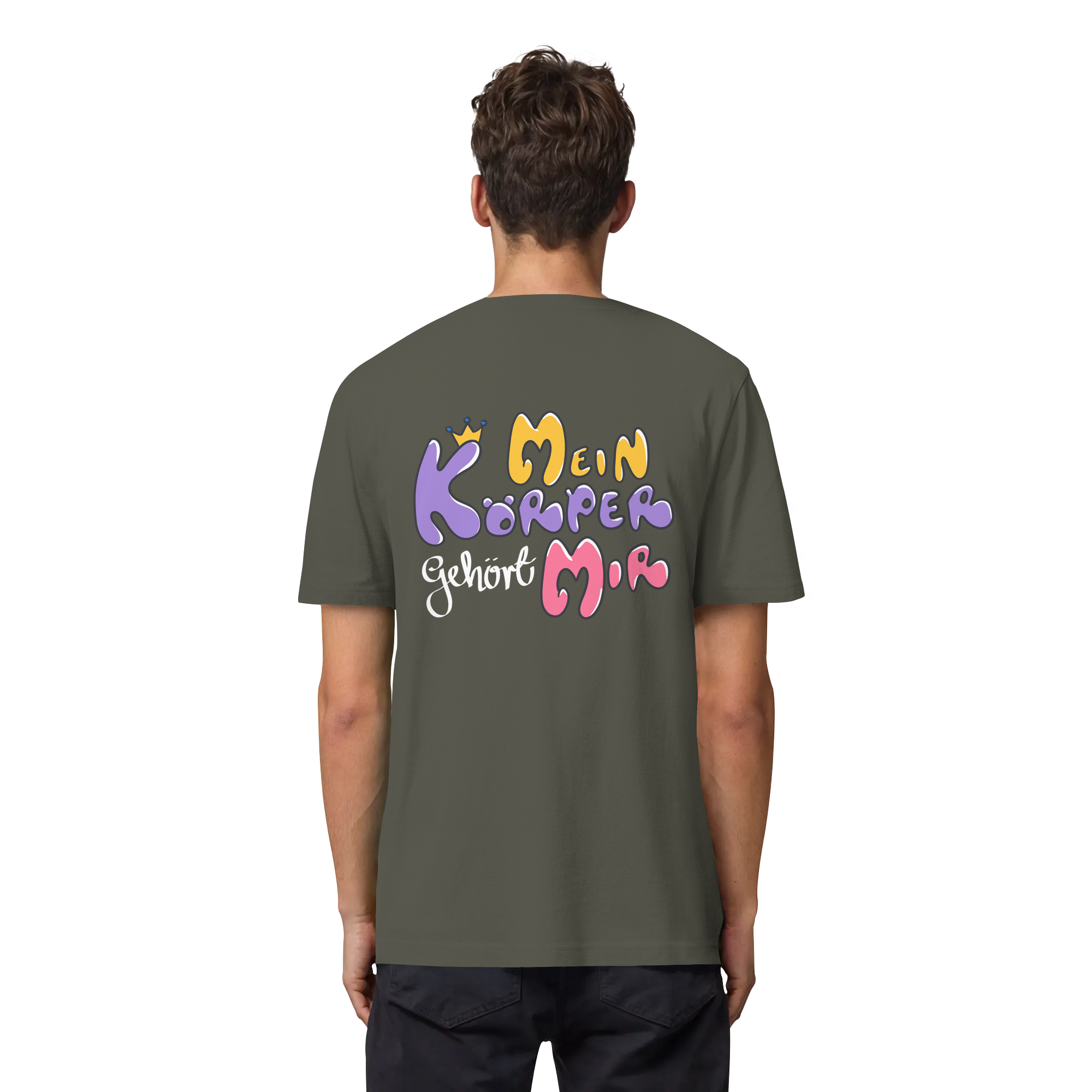 Survivor Queens Logo mit "Mein Körper gehört mir" Backprint (dunkel) - Organic Heavy T-Shirt
