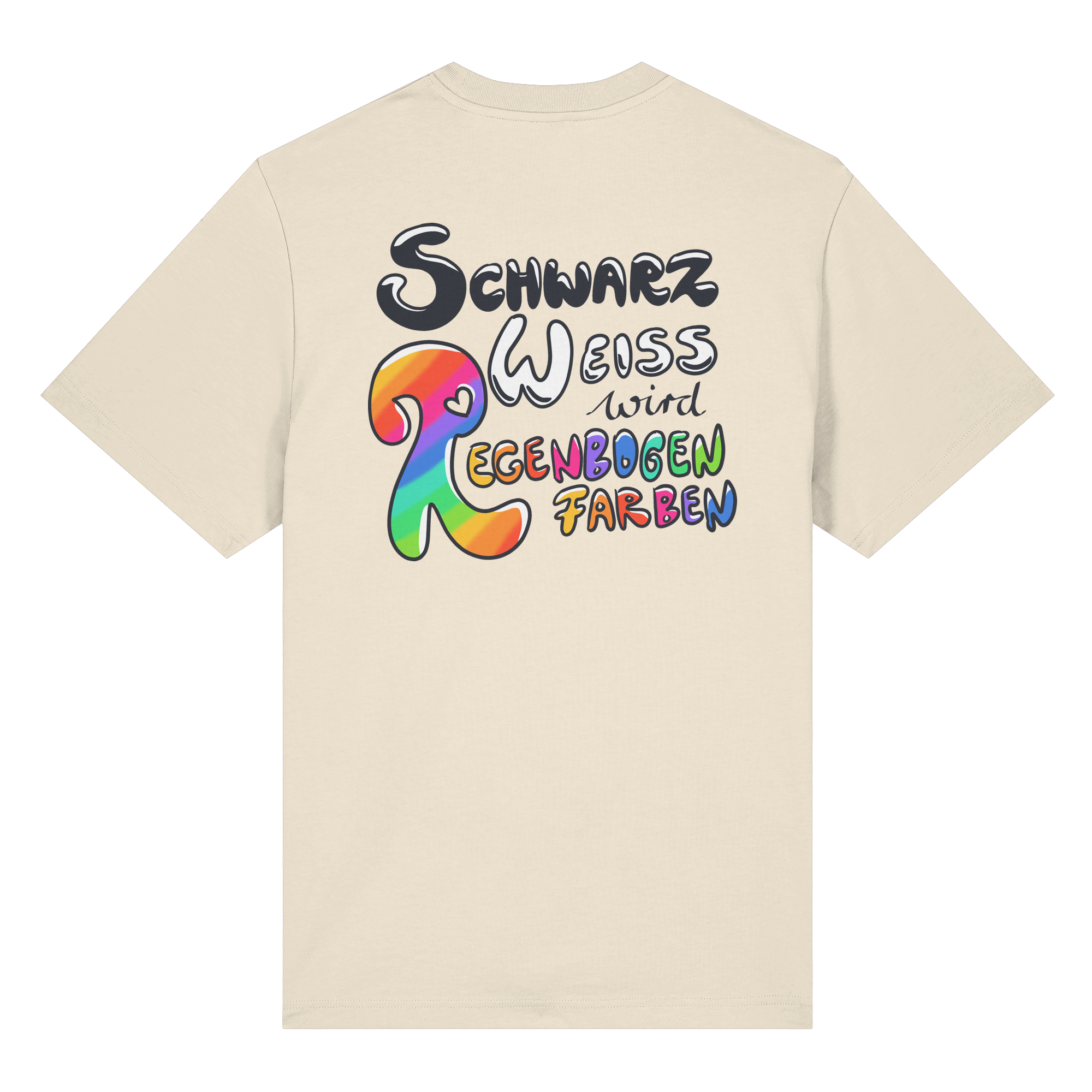 Schwarz Weiß wird Regenbogen Farben Backprint (hell) - Organic Heavy T-Shirt