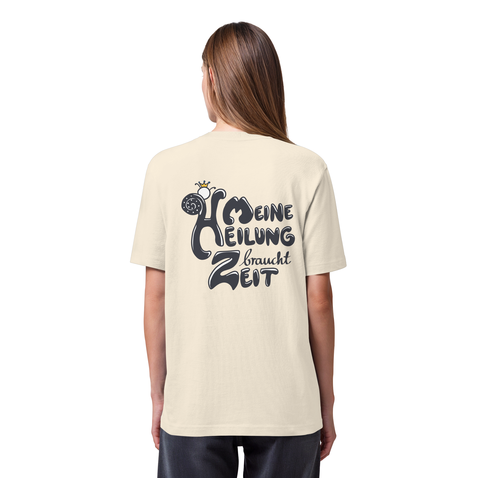 Meine Heilung braucht Zeit "Schwarze Edition" Backprint - Organic Heavy T-Shirt