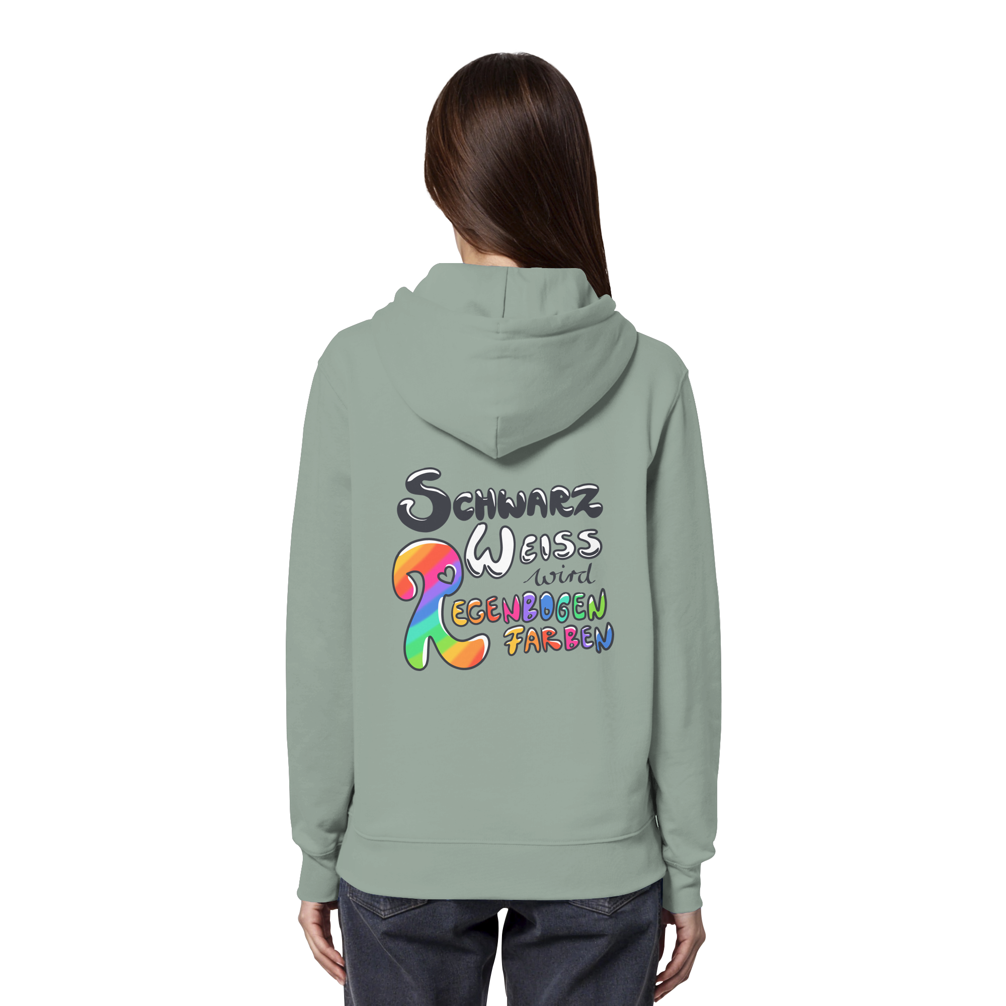 Schwarz Weiß wird Regenbogen Farben Backprint (hell) - Organic Hoodie