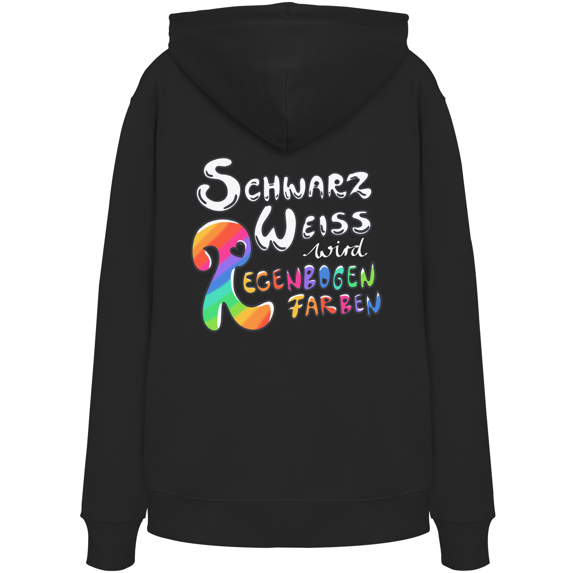 Schwarz Weiß wird Regenbogen Farben Backprint (dunkel) - Organic Hoodie