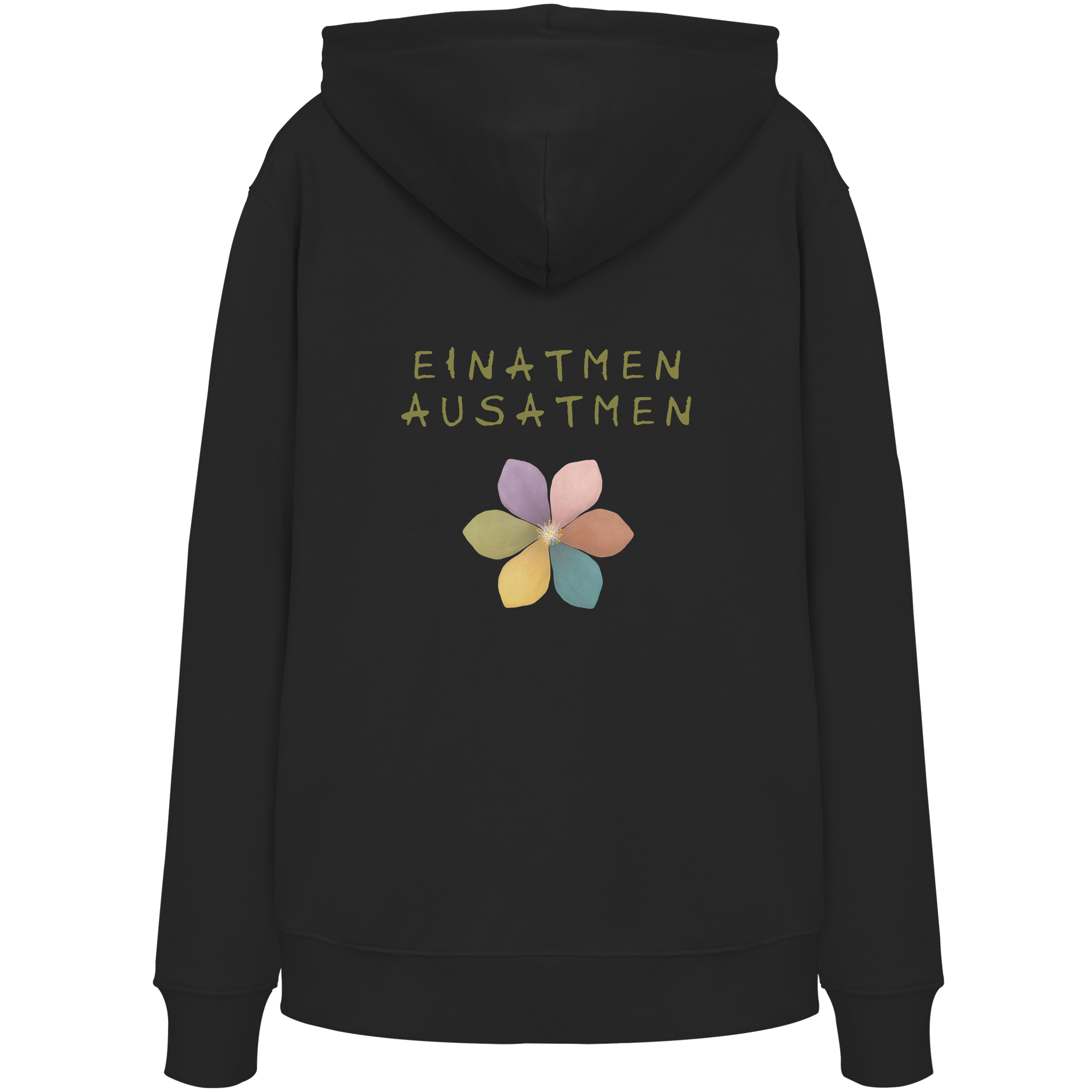 Einatmen Ausatmen "Achtsamkeitsblüte Edition" Backprint - Organic Hoodie