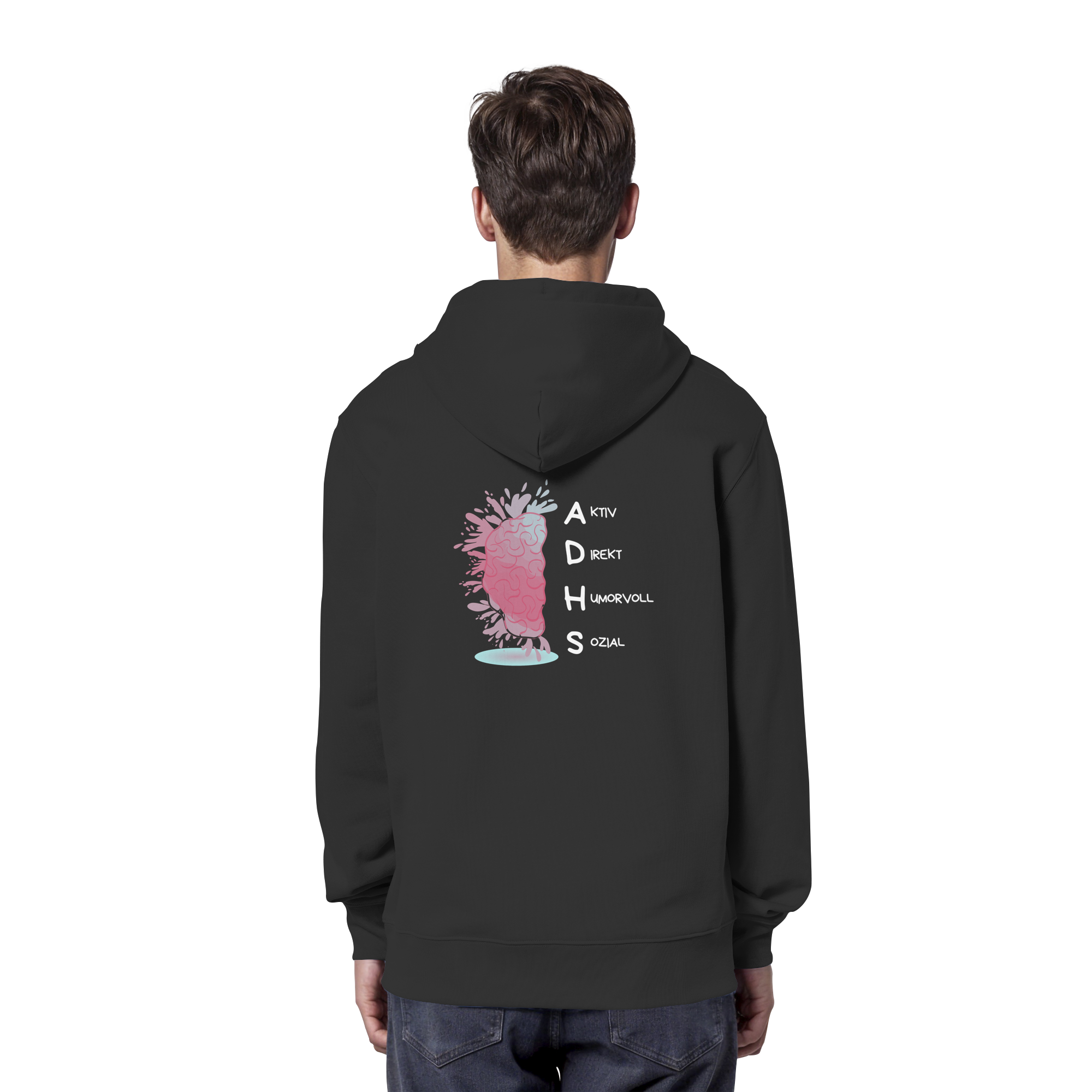 ADHS Aktiv Direkt Humorvoll Sozial Backprint - Organic Hoodie