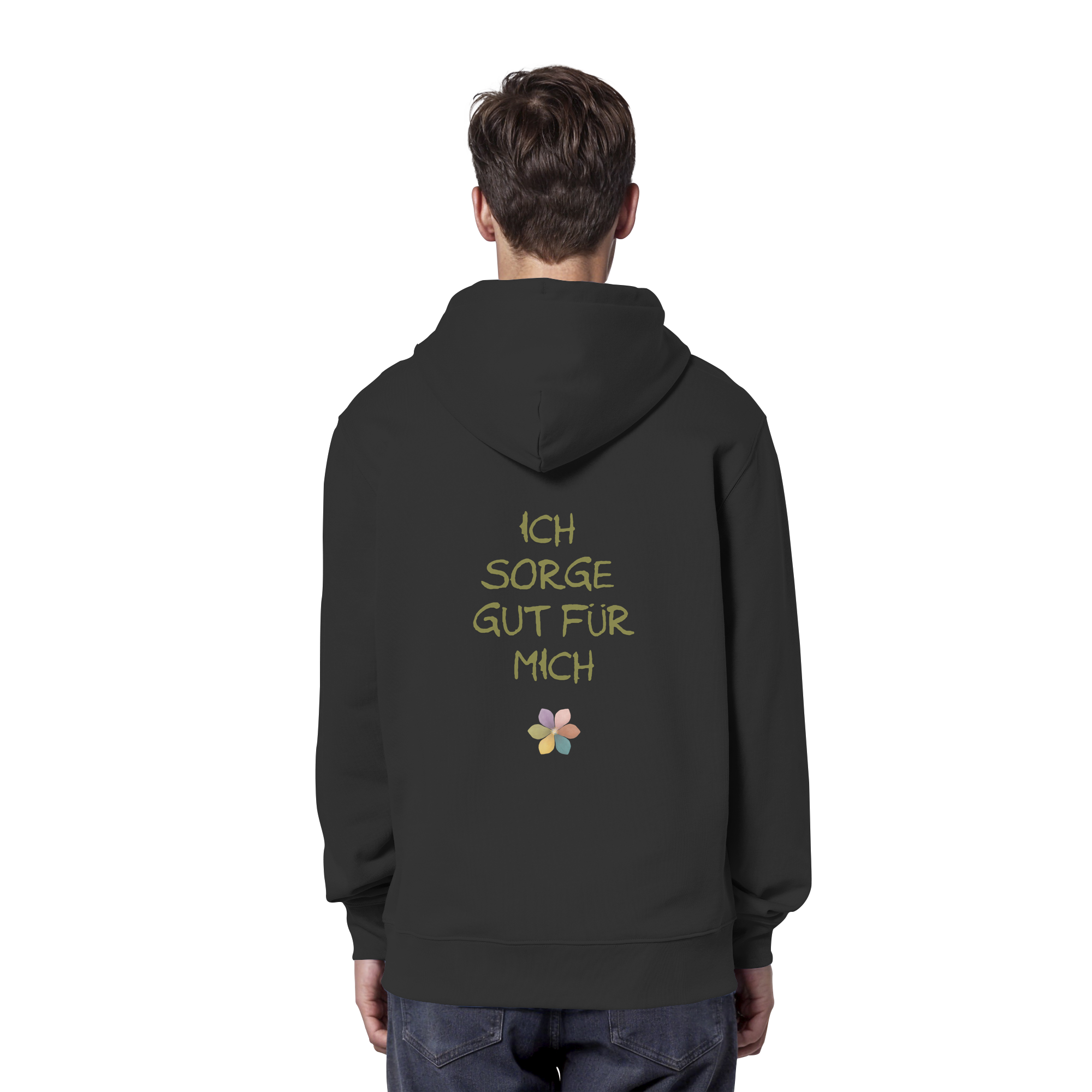 Ich sorge gut für mich "Achtsamkeitsblüte Edition" Backprint - Organic Hoodie