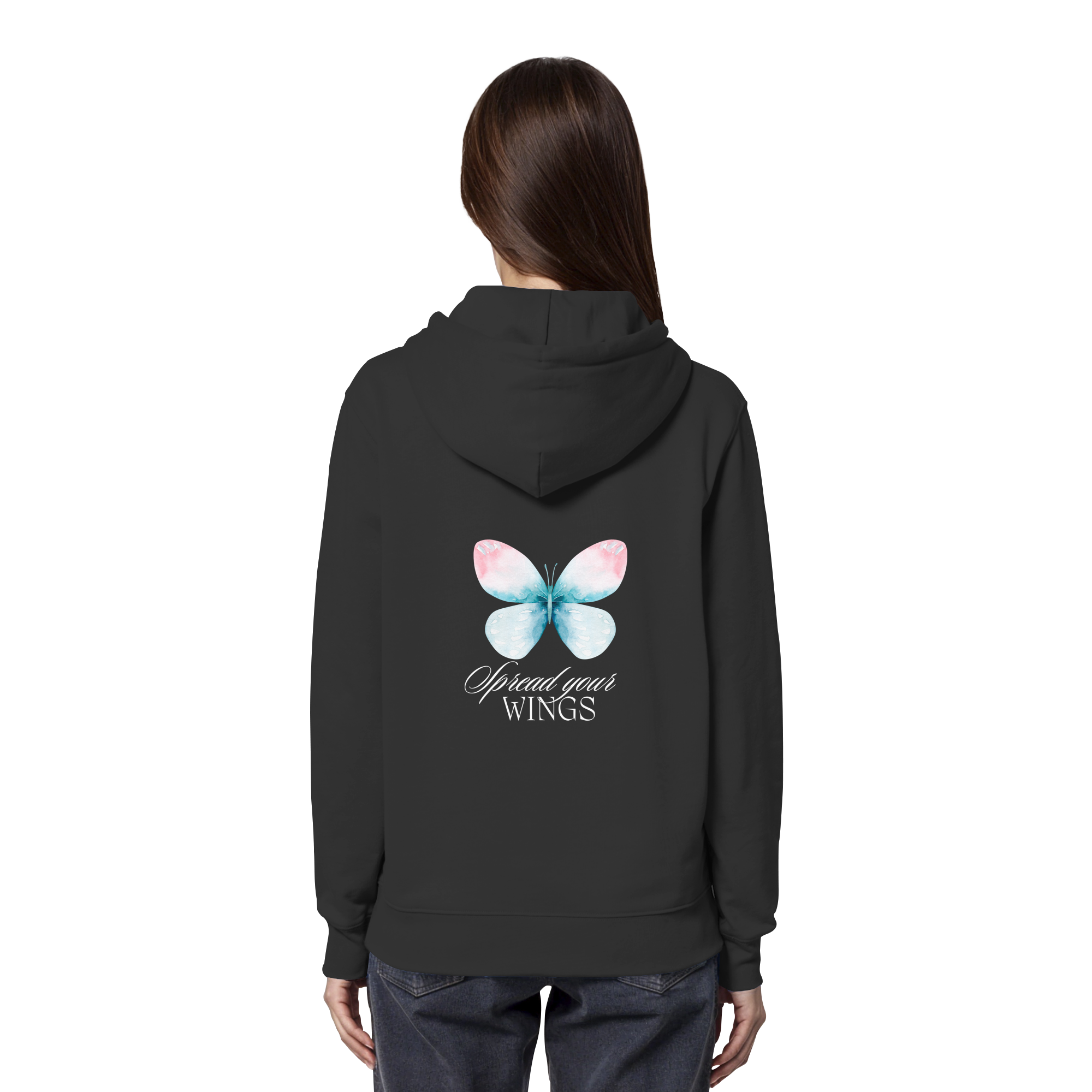 Spread your Wings (weiße Schrift) Backprint - Organic Hoodie
