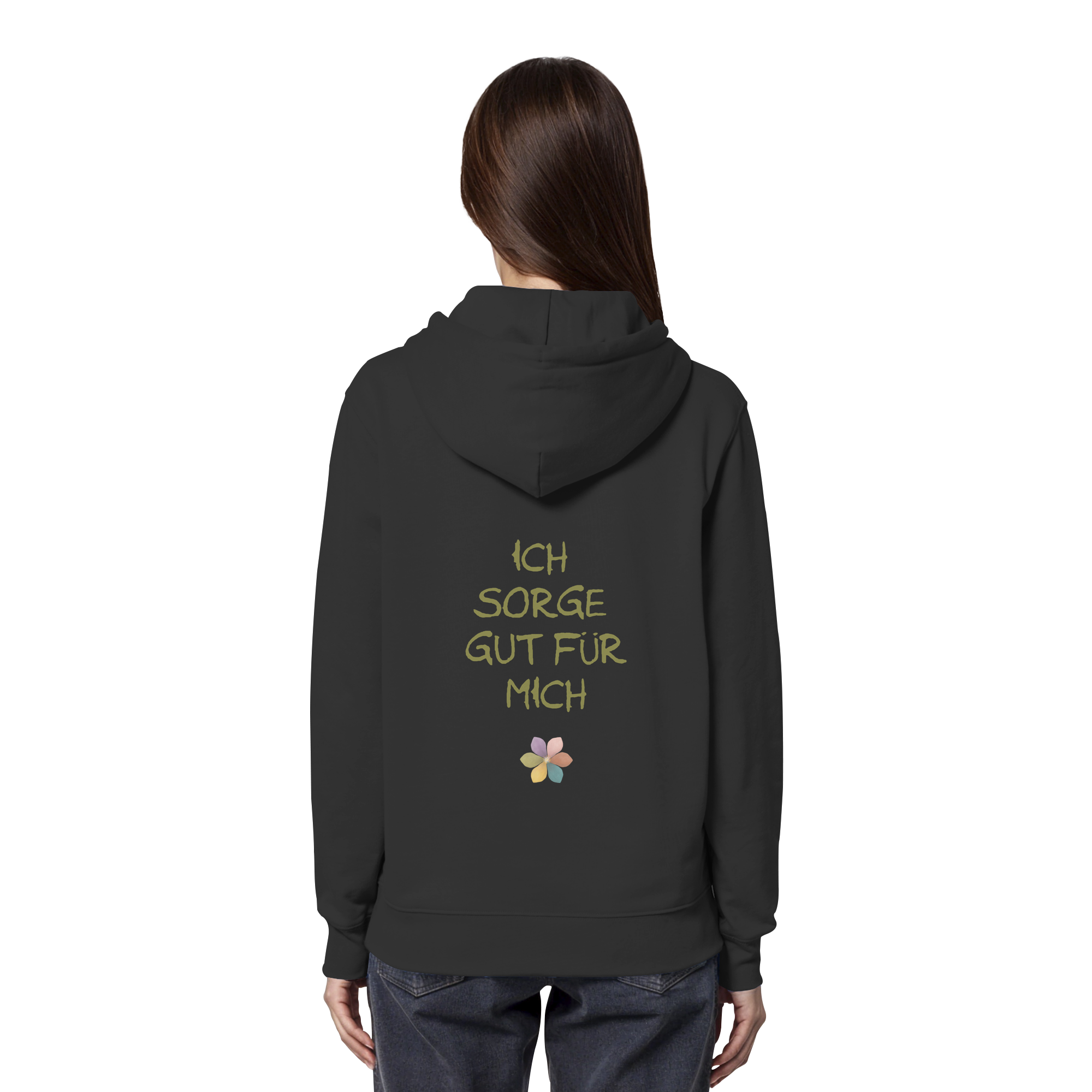 Ich sorge gut für mich "Achtsamkeitsblüte Edition" Backprint - Organic Hoodie