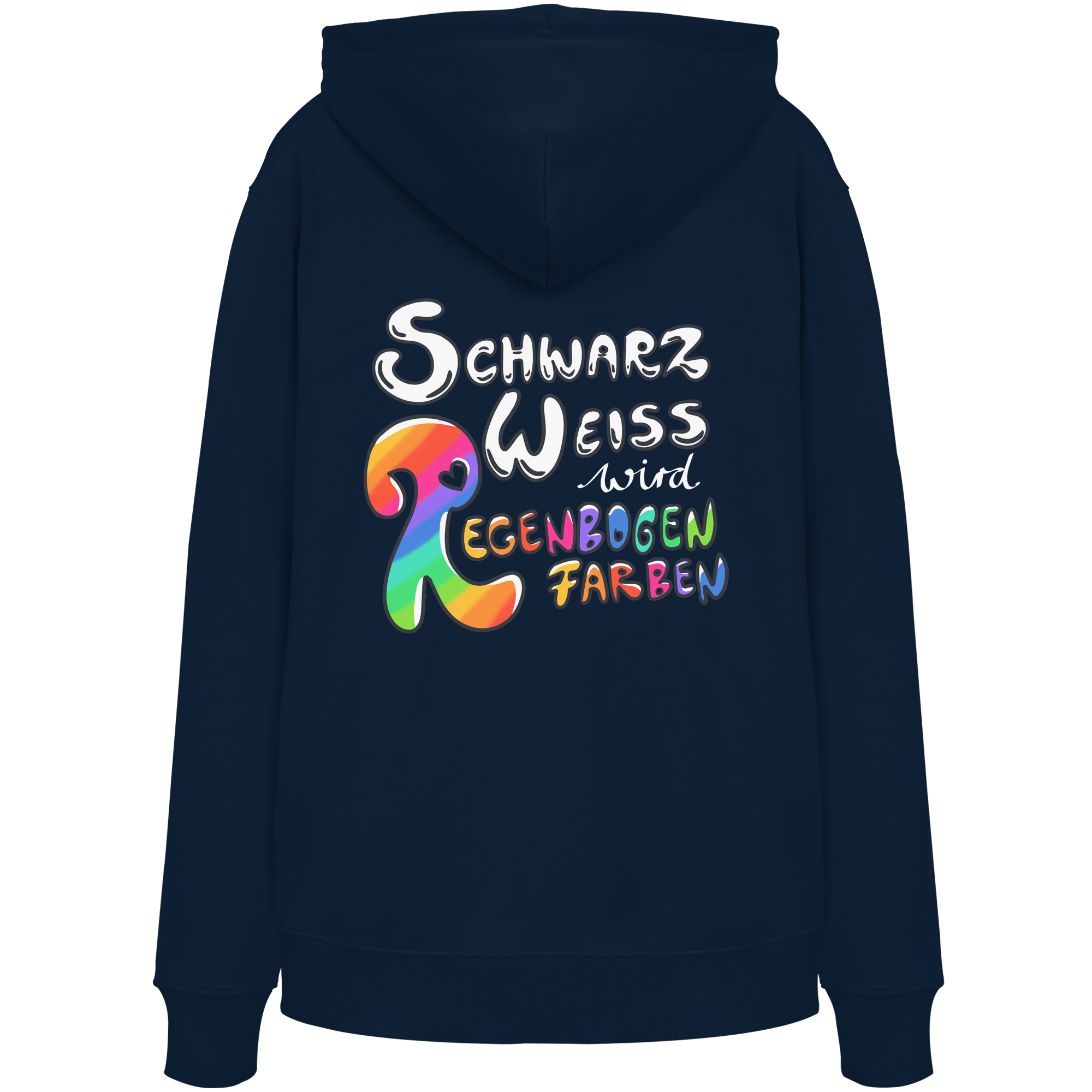 Schwarz Weiß wird Regenbogen Farben Backprint (dunkel) - Organic Hoodie