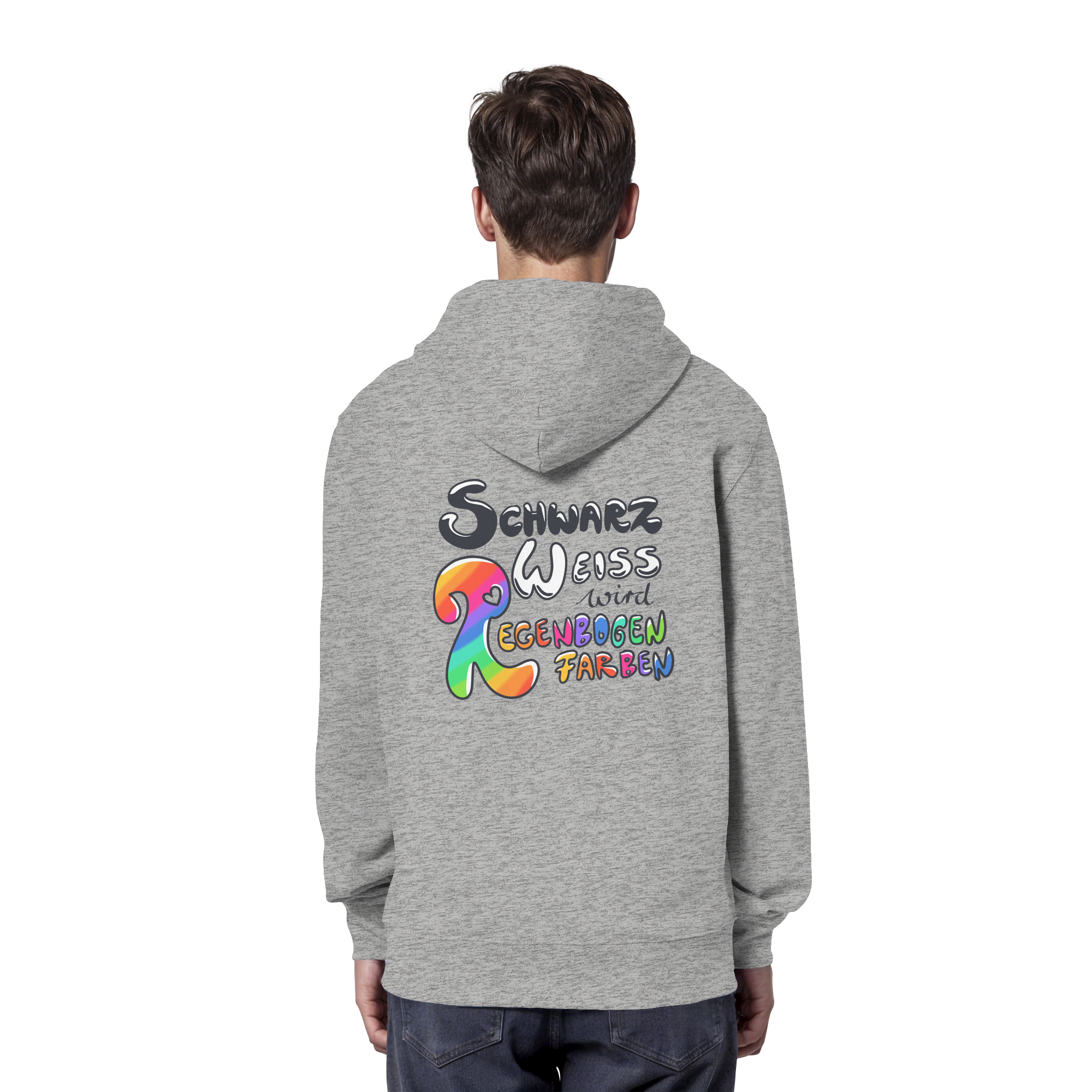 Schwarz Weiß wird Regenbogen Farben Backprint (hell) - Organic Hoodie