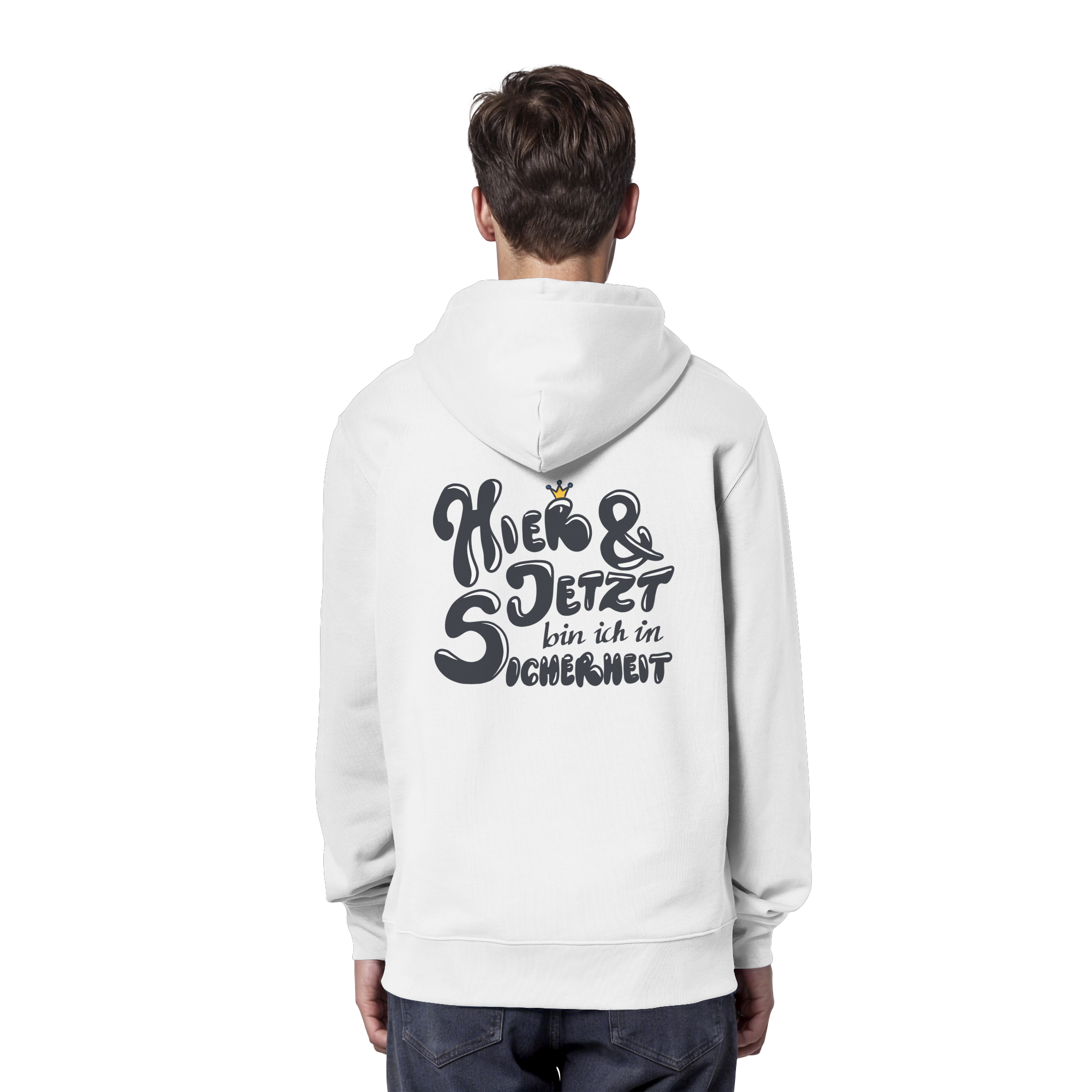 Hier und jetzt bin ich in Sicherheit "Schwarze Edition" Backprint - Organic Hoodie