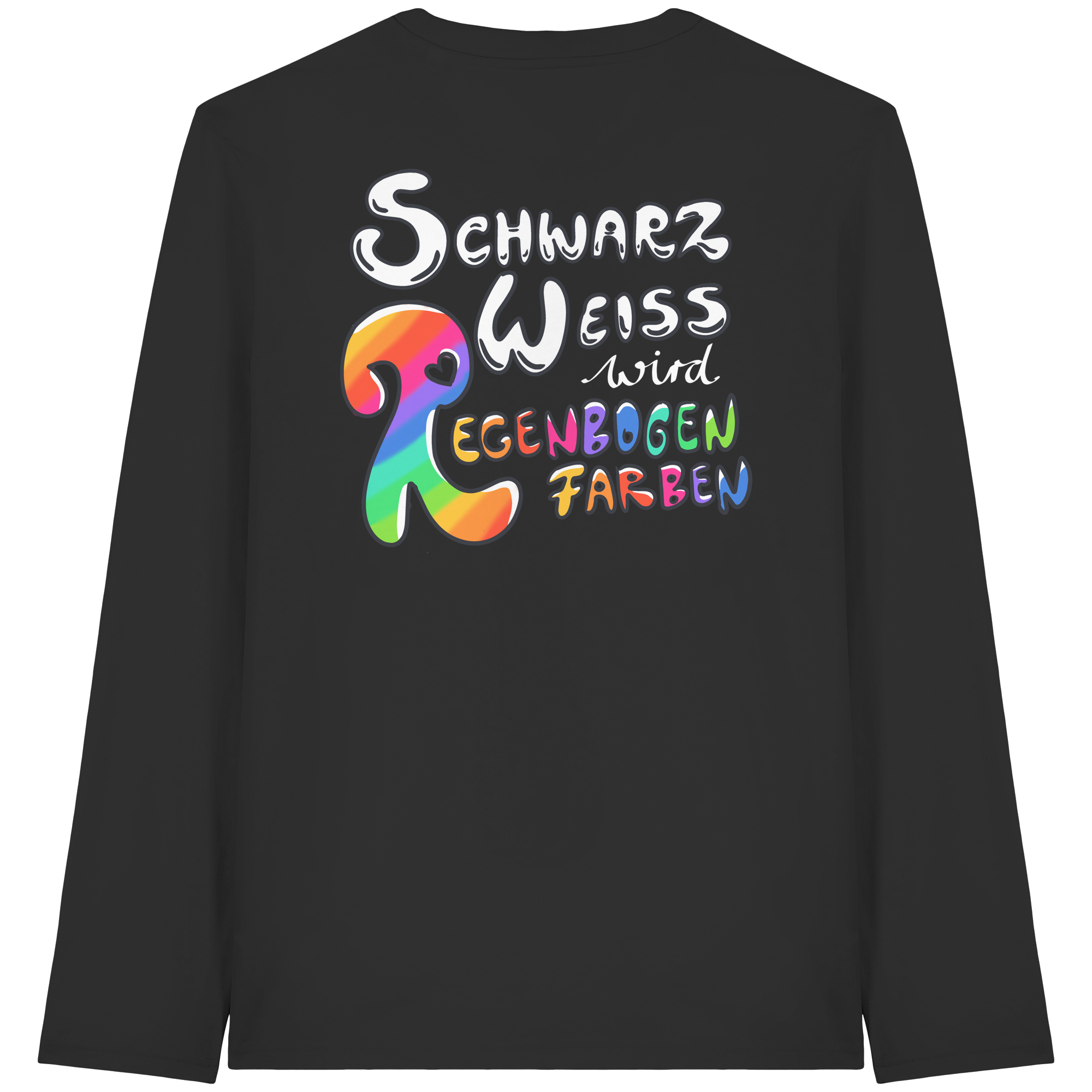 Schwarz Weiß wird Regenbogen Farben Backprint (dunkel) - Organic Longsleeve T-Shirt