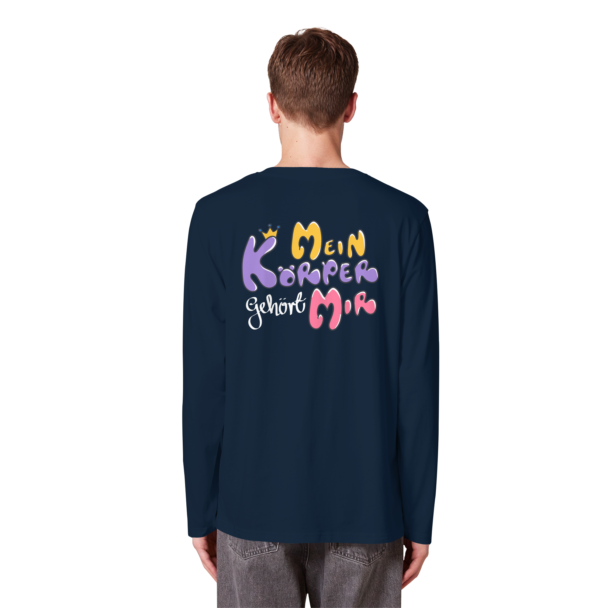 Survivor Queens Logo mit "Mein Körper gehört mir" Backprint (dunkel) - Organic Longsleeve T-Shirt