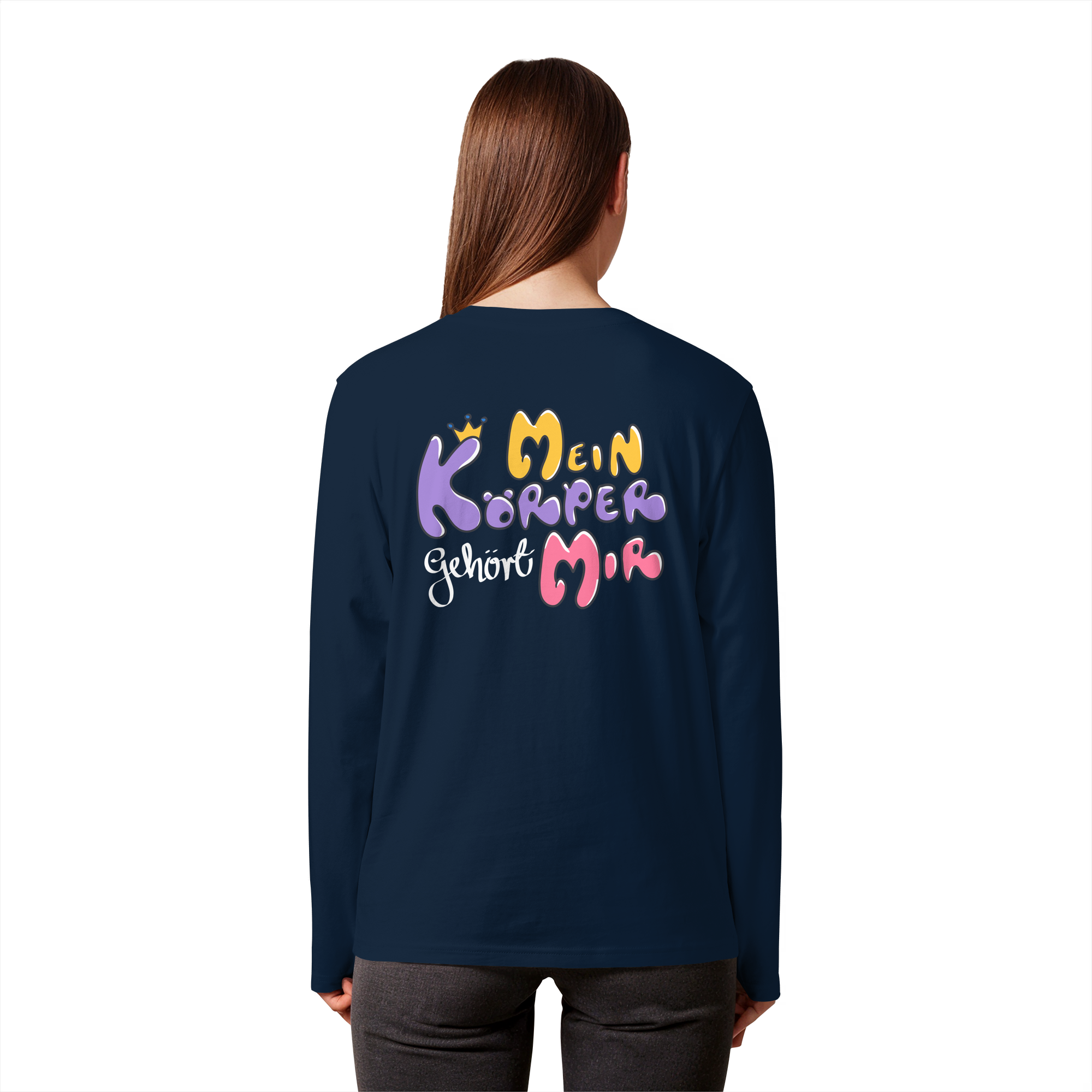 Survivor Queens Logo mit "Mein Körper gehört mir" Backprint (dunkel) - Organic Longsleeve T-Shirt