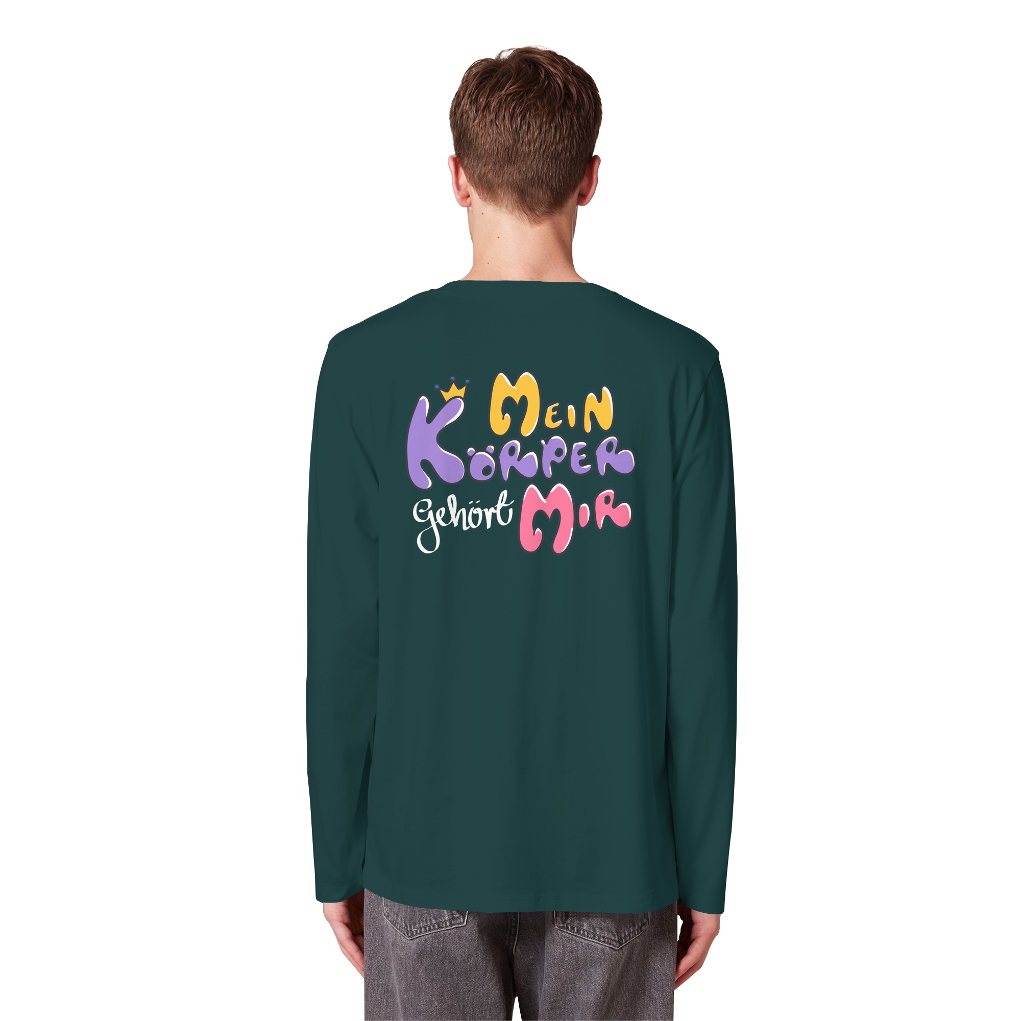 Survivor Queens Logo mit "Mein Körper gehört mir" Backprint (dunkel) - Organic Longsleeve T-Shirt