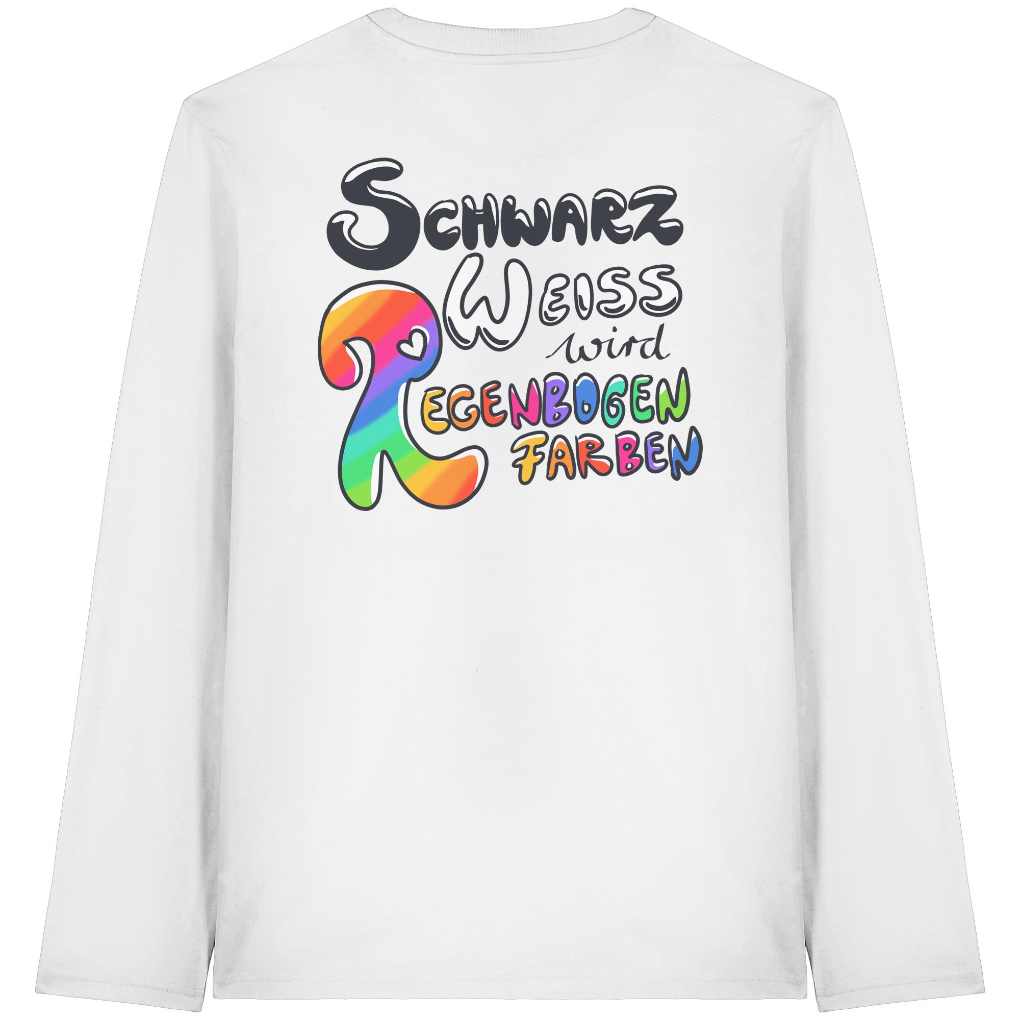 Schwarz Weiß wird Regenbogen Farben Backprint (hell) - Organic Longsleeve T-Shirt