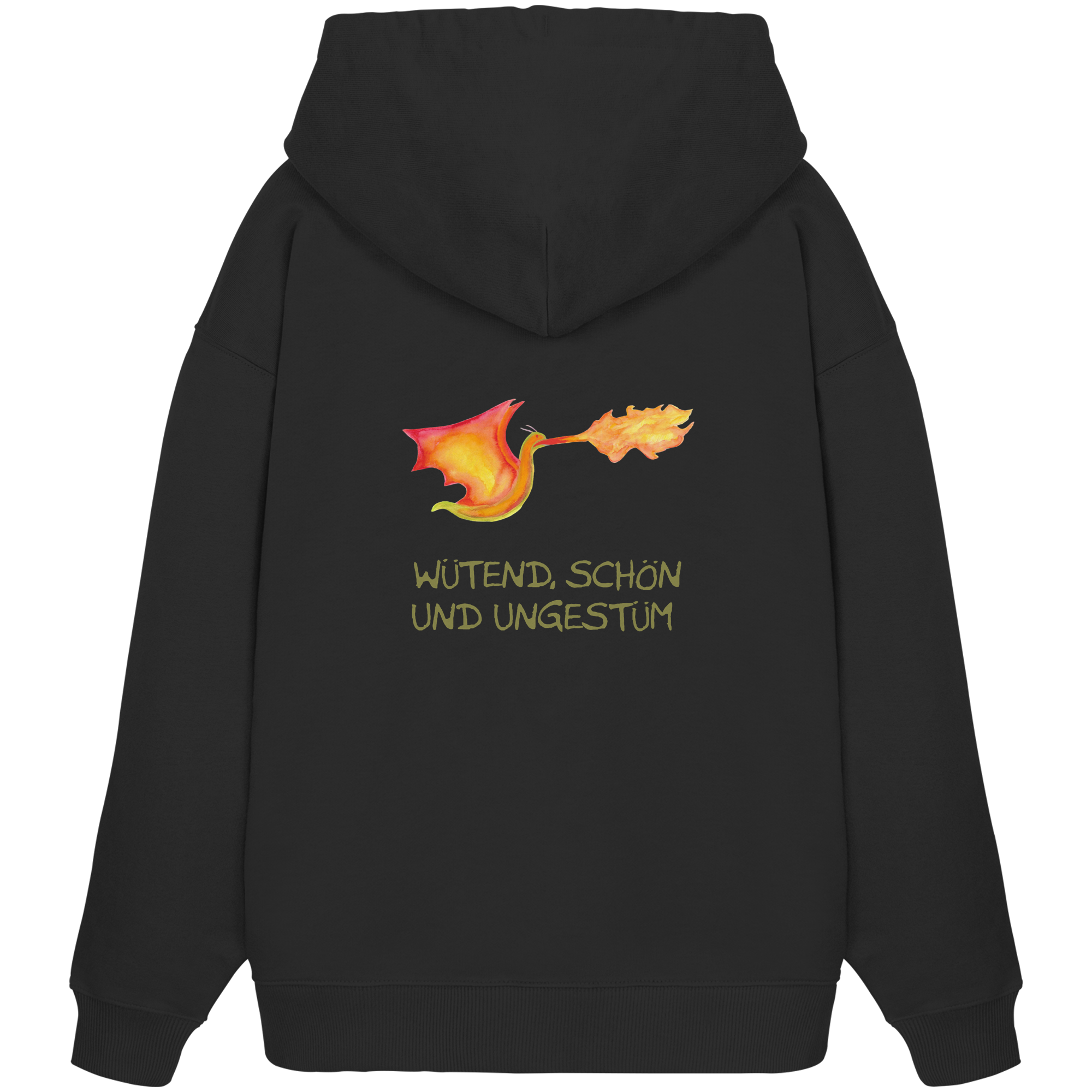 Wütend, schön und ungestüm "Jona Flammen Edition" Backprint - Organic Oversize Hoodie