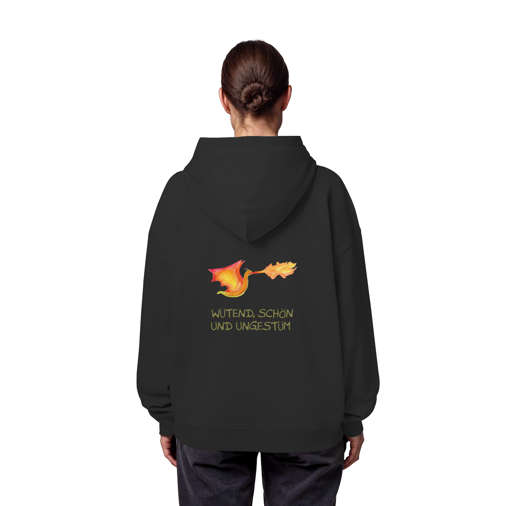 Wütend, schön und ungestüm "Jona Flammen Edition" Backprint - Organic Oversize Hoodie