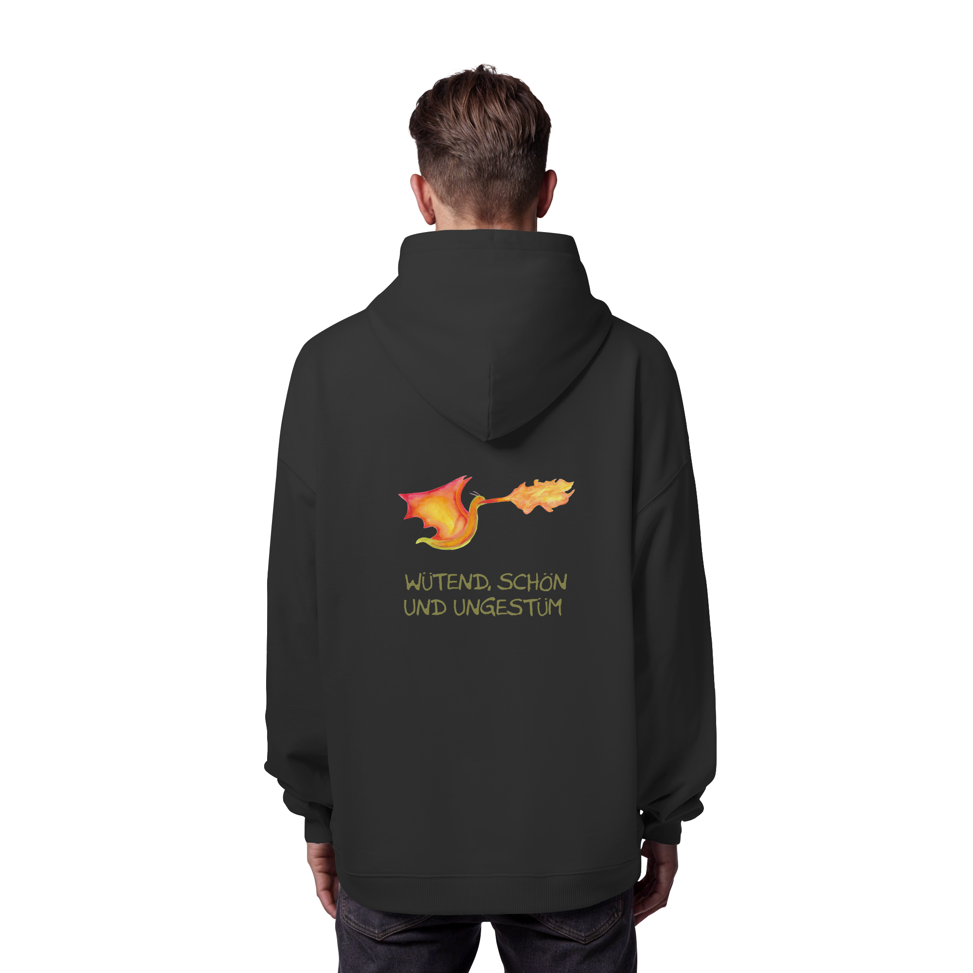 Wütend, schön und ungestüm "Jona Flammen Edition" Backprint - Organic Oversize Hoodie