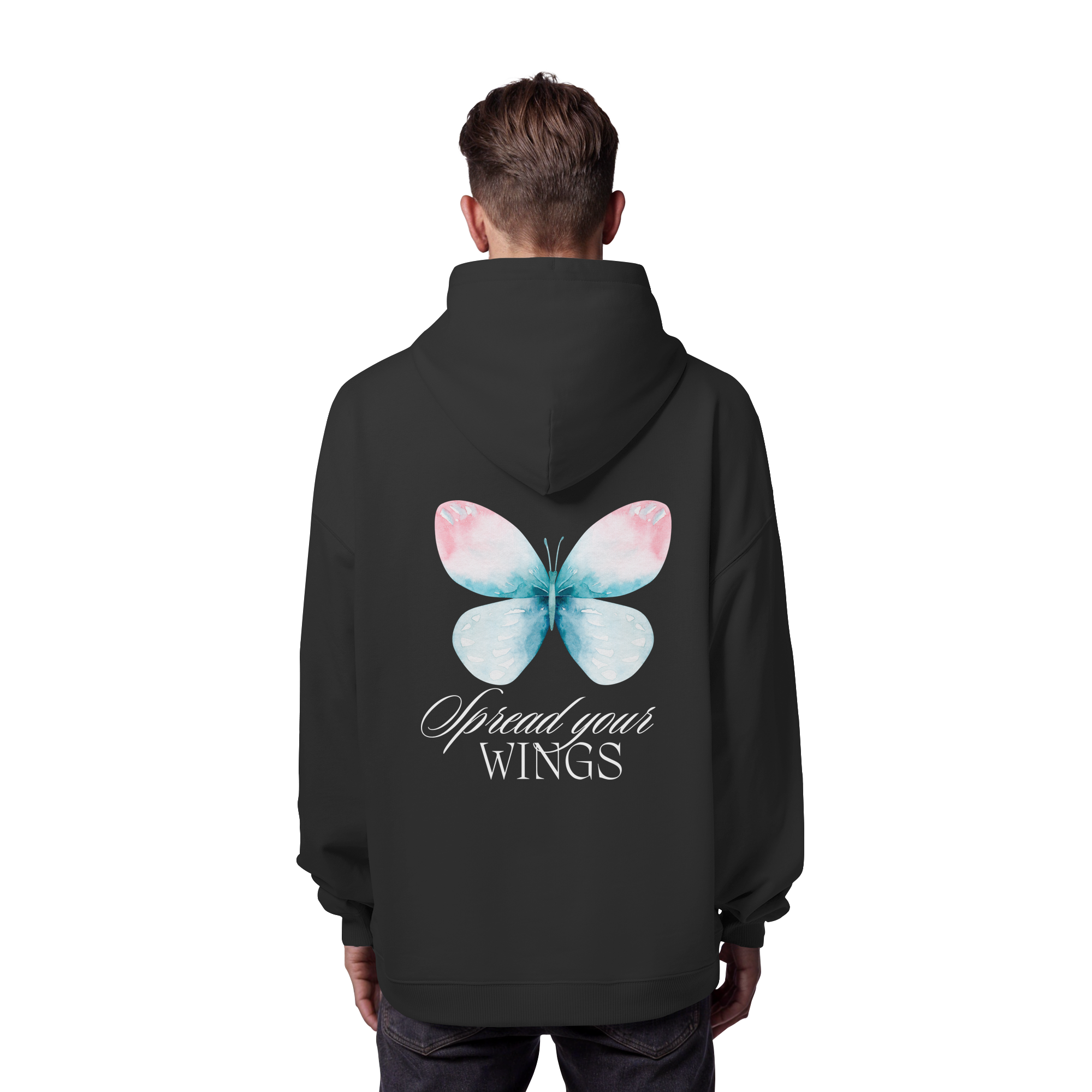 Spread your Wings (weiße Schrift) Backprint - Organic Oversize Hoodie