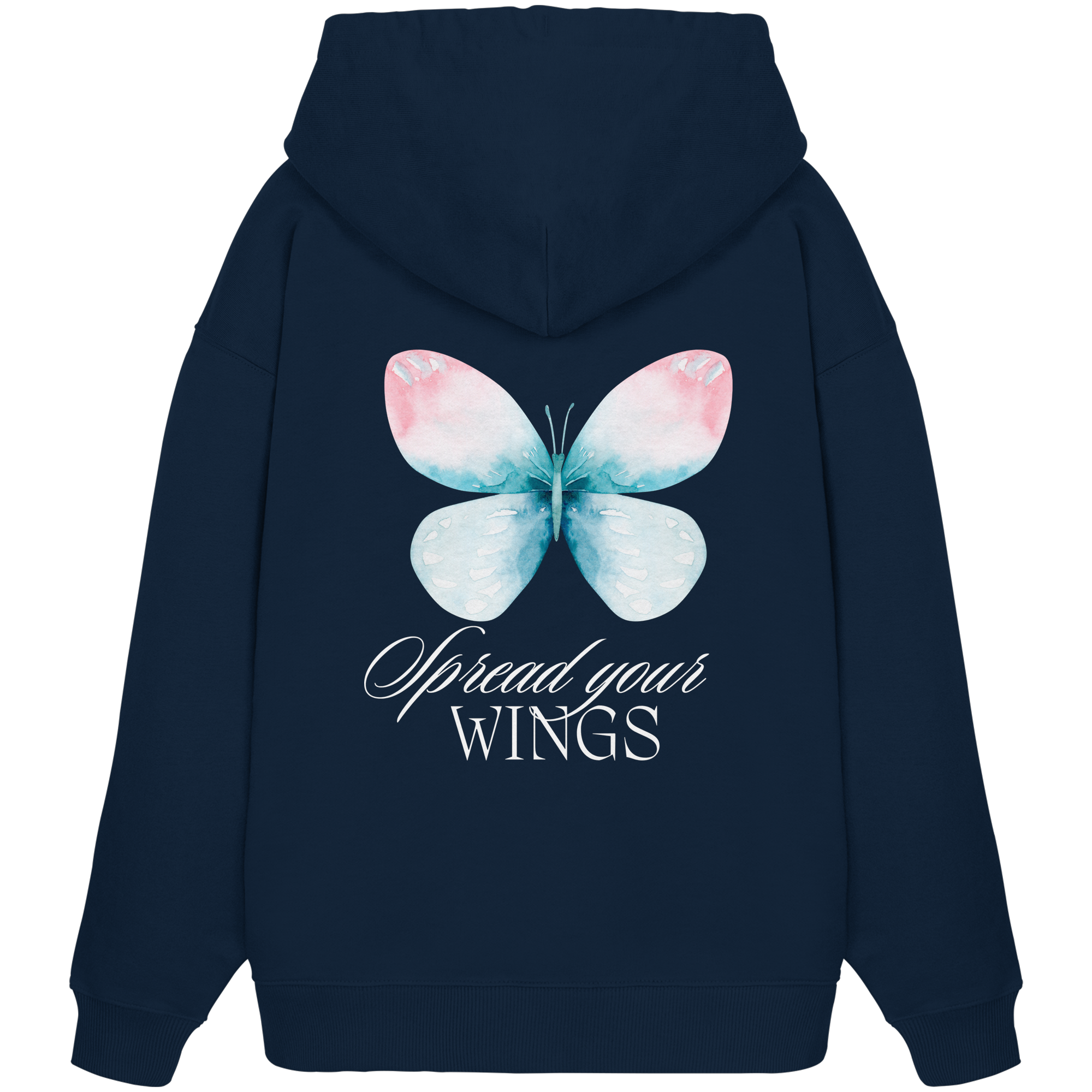Spread your Wings (weiße Schrift) Backprint - Organic Oversize Hoodie