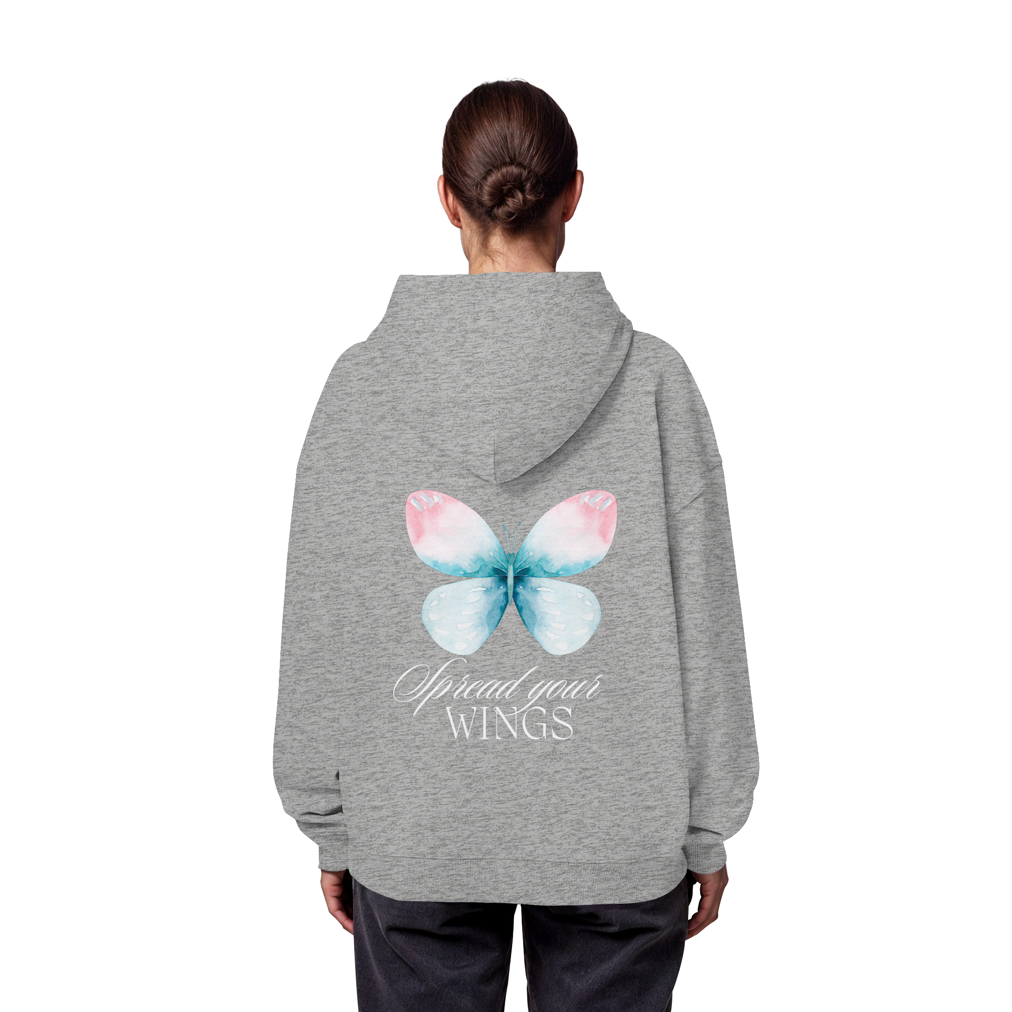 Spread your Wings (weiße Schrift) Backprint - Organic Oversize Hoodie