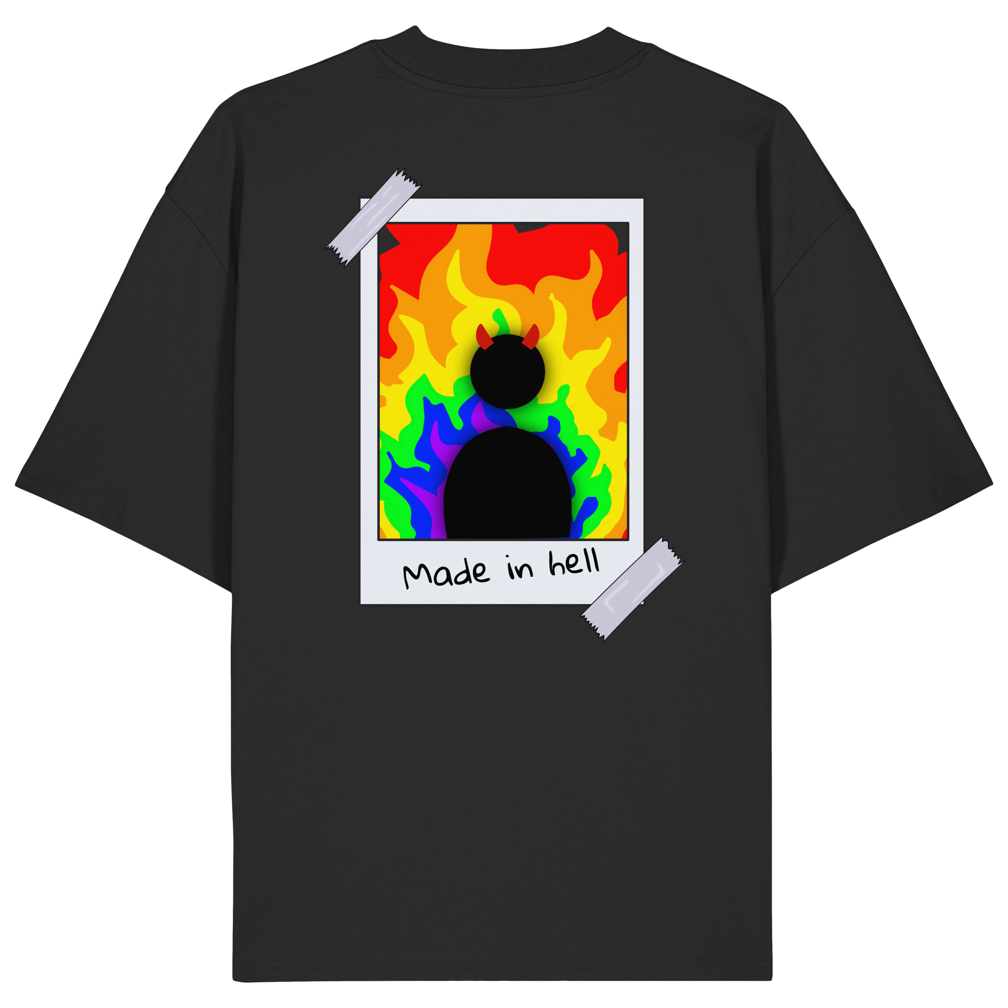 made in hell "Regenbogen Flammen Edition" Backprint - Organic Oversize Shirt