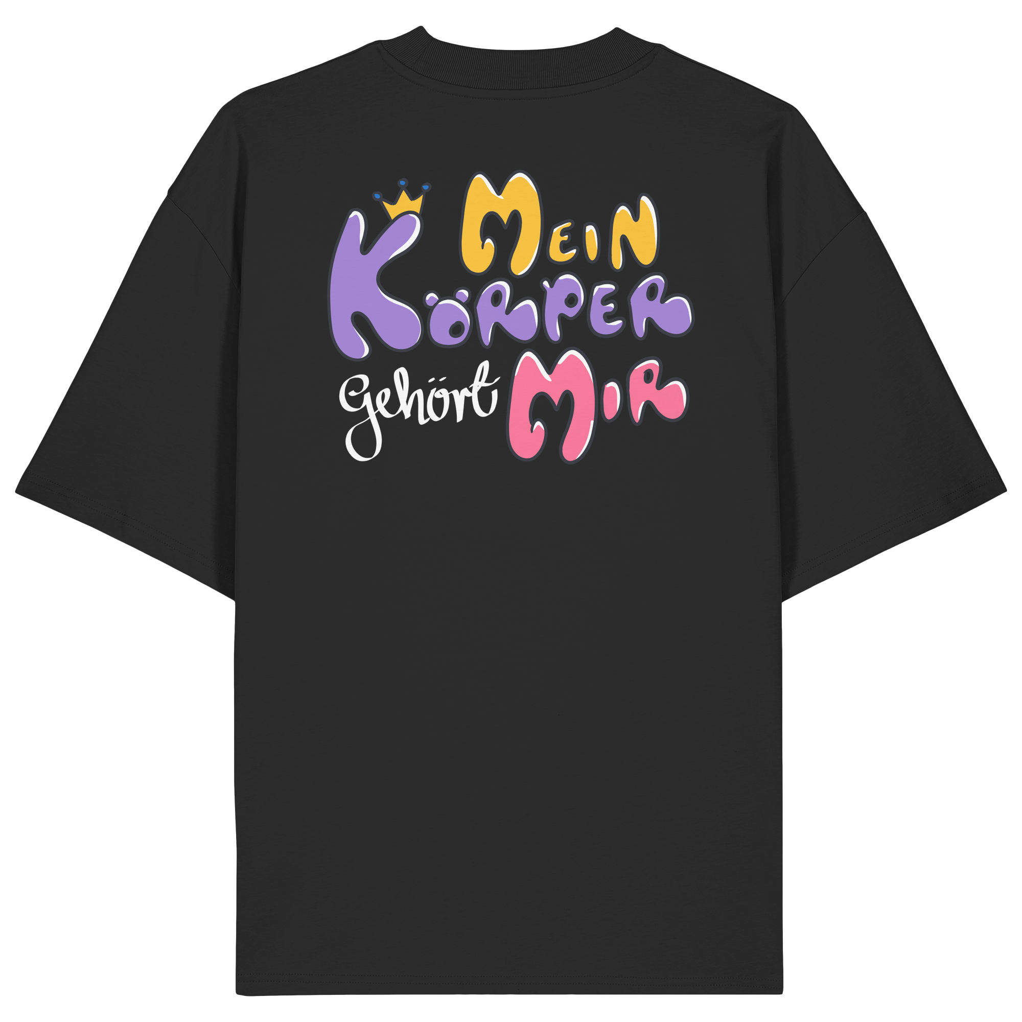 Survivor Queens Logo mit "Mein Körper gehört mir" Backprint (dunkel) - Organic Oversize Shirt