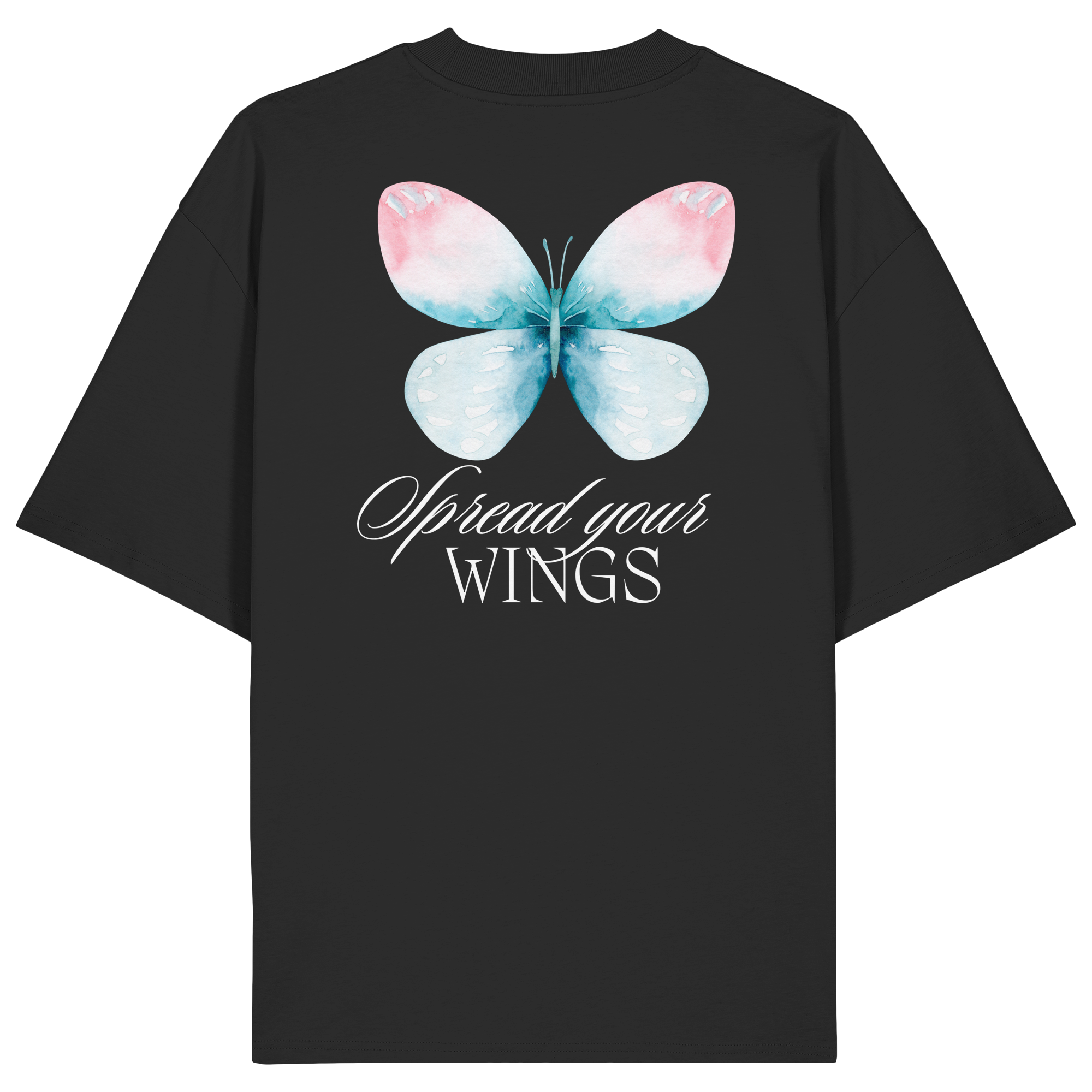 Spread your Wings (weiße Schrift) Backprint - Organic Oversize Shirt