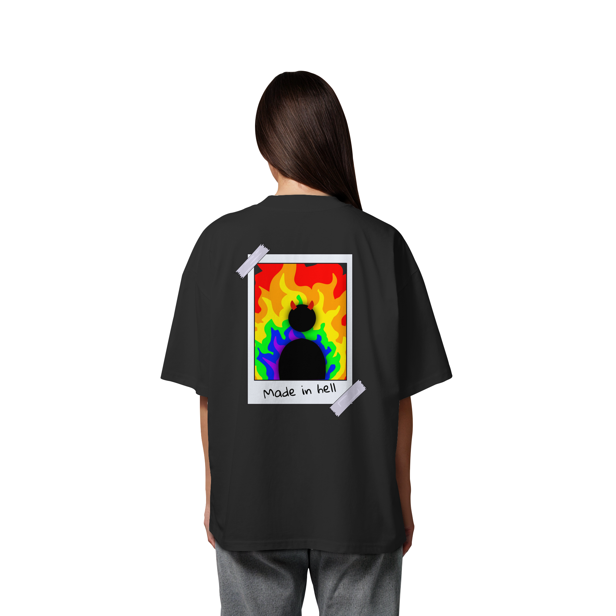 made in hell "Regenbogen Flammen Edition" Backprint - Organic Oversize Shirt