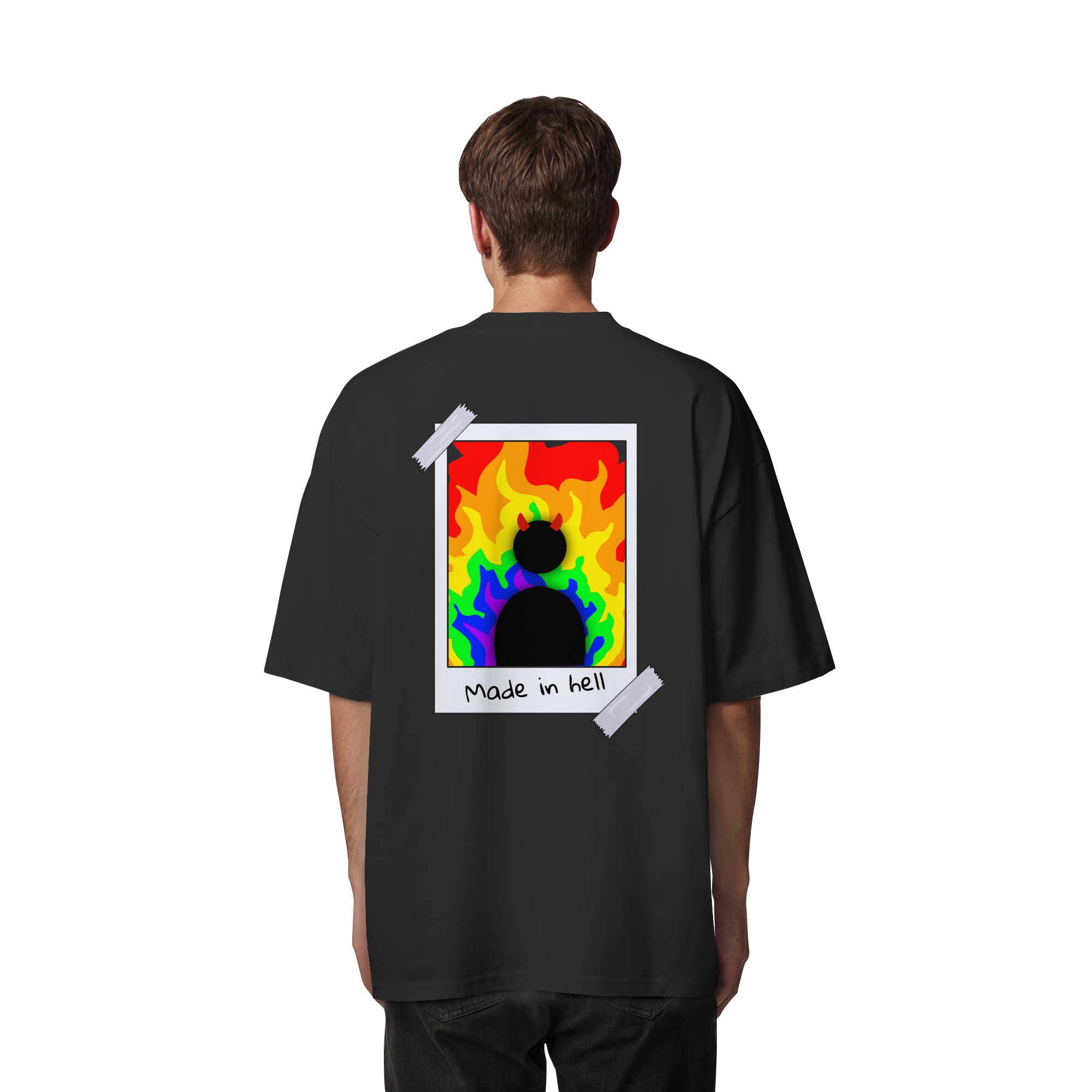 made in hell "Regenbogen Flammen Edition" Backprint - Organic Oversize Shirt