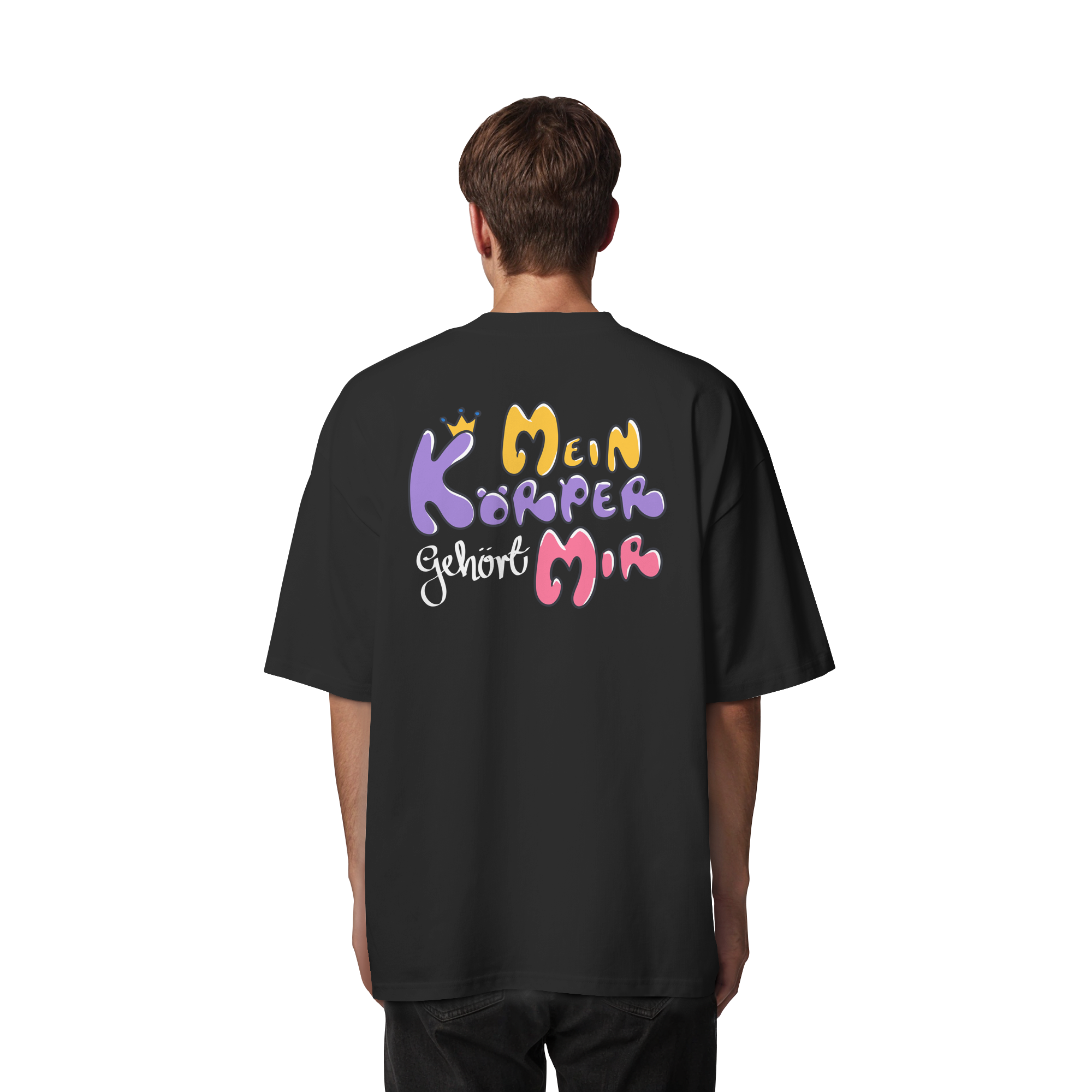 Survivor Queens Logo mit "Mein Körper gehört mir" Backprint (dunkel) - Organic Oversize Shirt