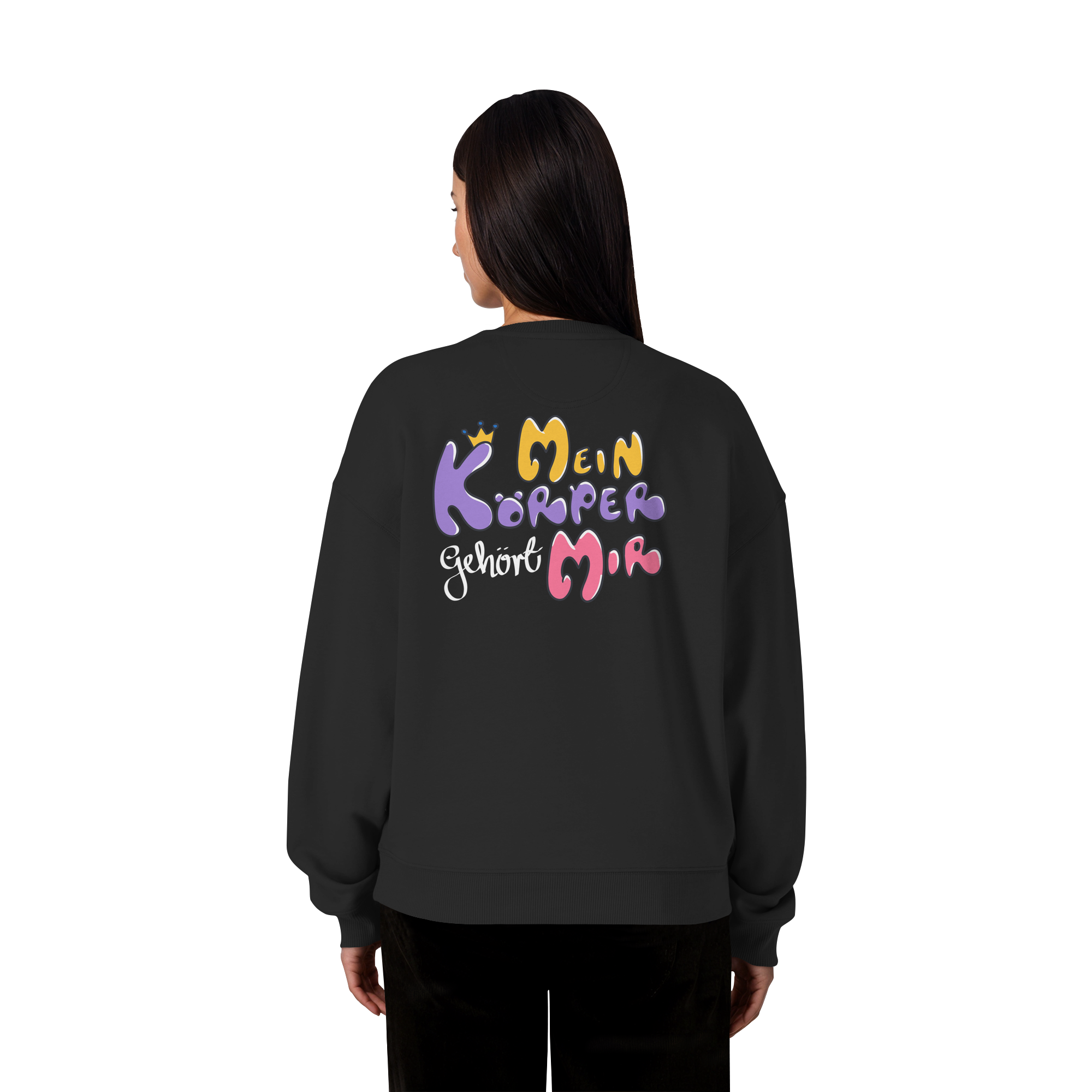 Survivor Queens Logo mit "Mein Körper gehört mir" Backprint (dunkel) - Organic Oversize Sweatshirt