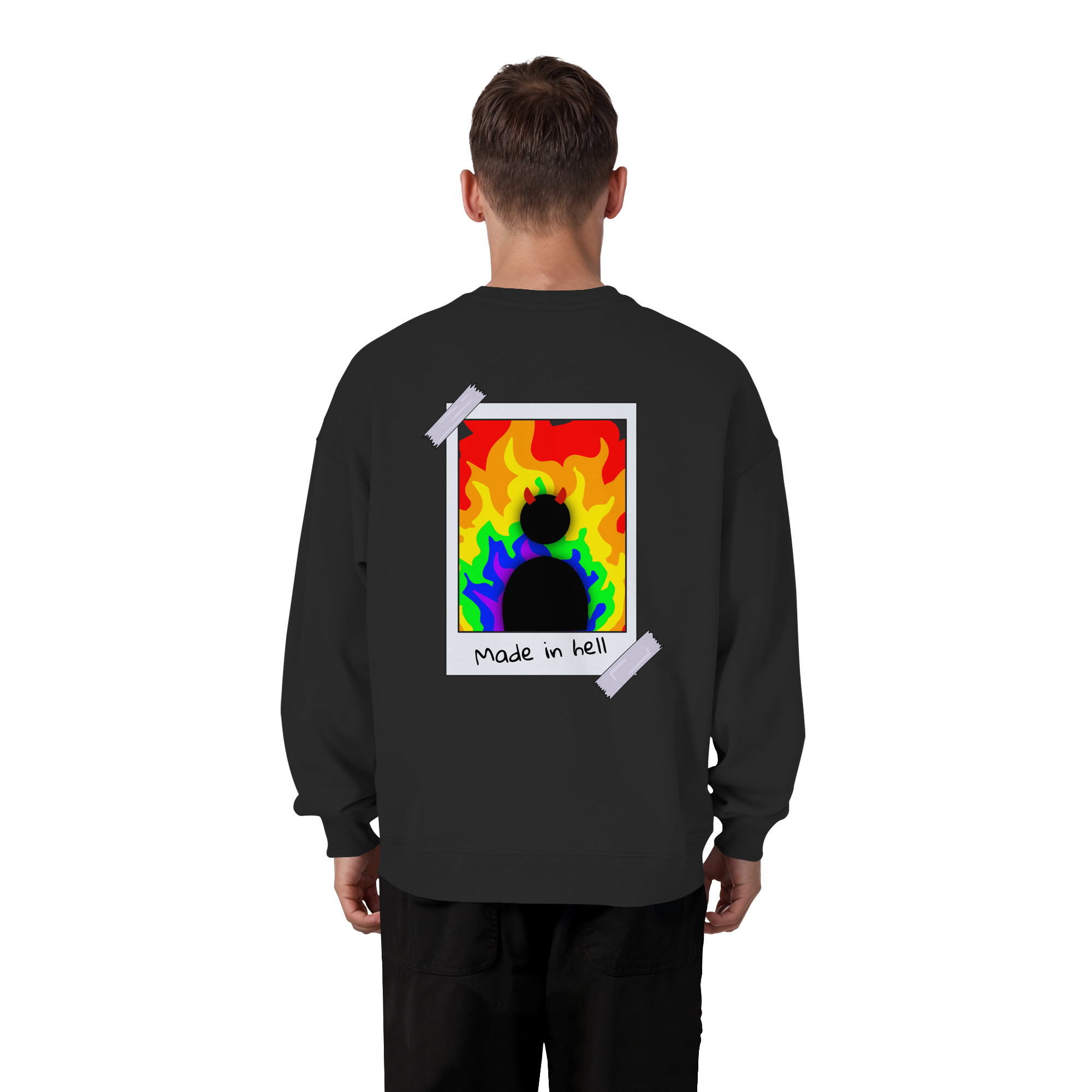 made in hell "Regenbogen Flammen Edition" Backprint - Organic Oversize Sweatshirt