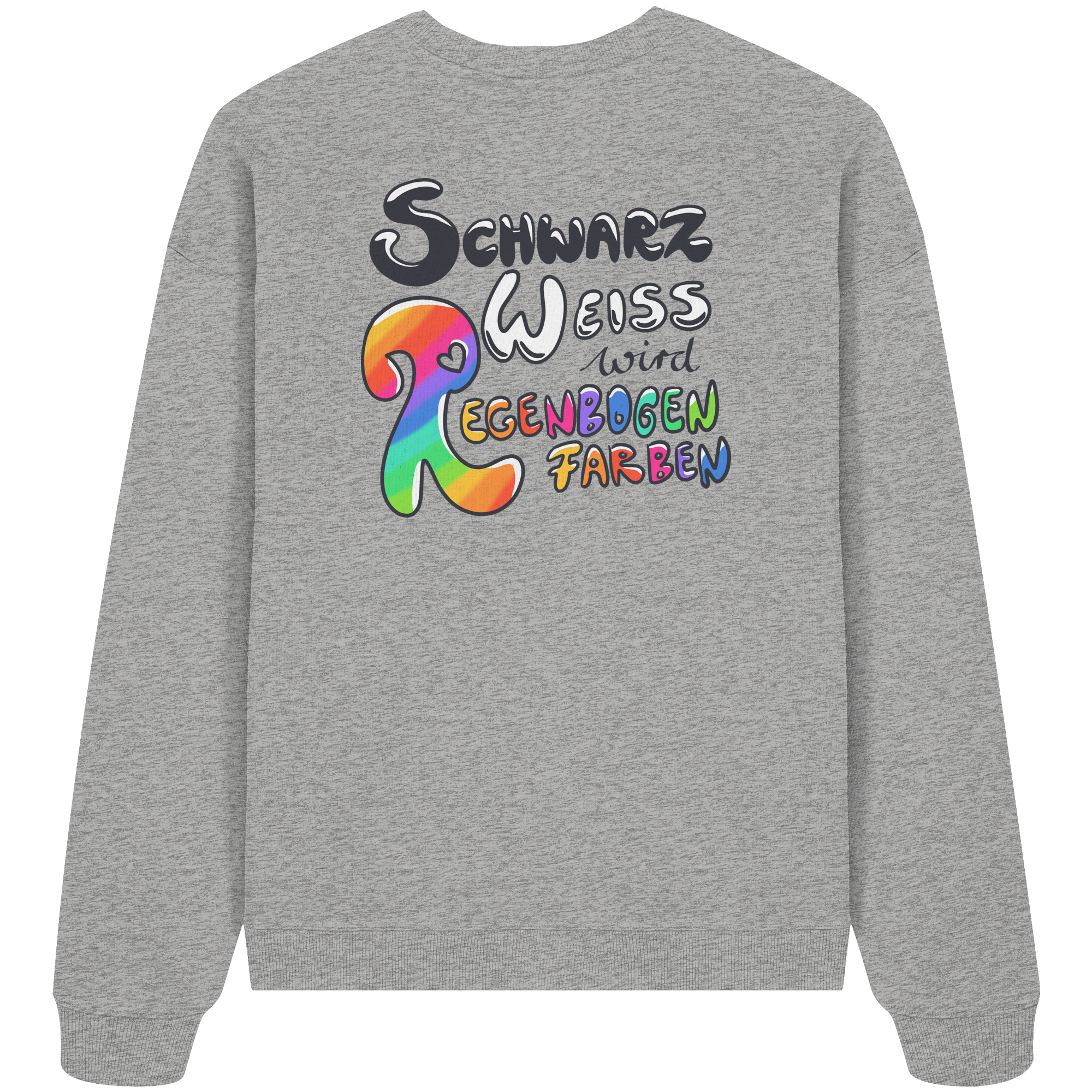 Schwarz Weiß wird Regenbogen Farben Backprint (hell) - Organic Oversize Sweatshirt