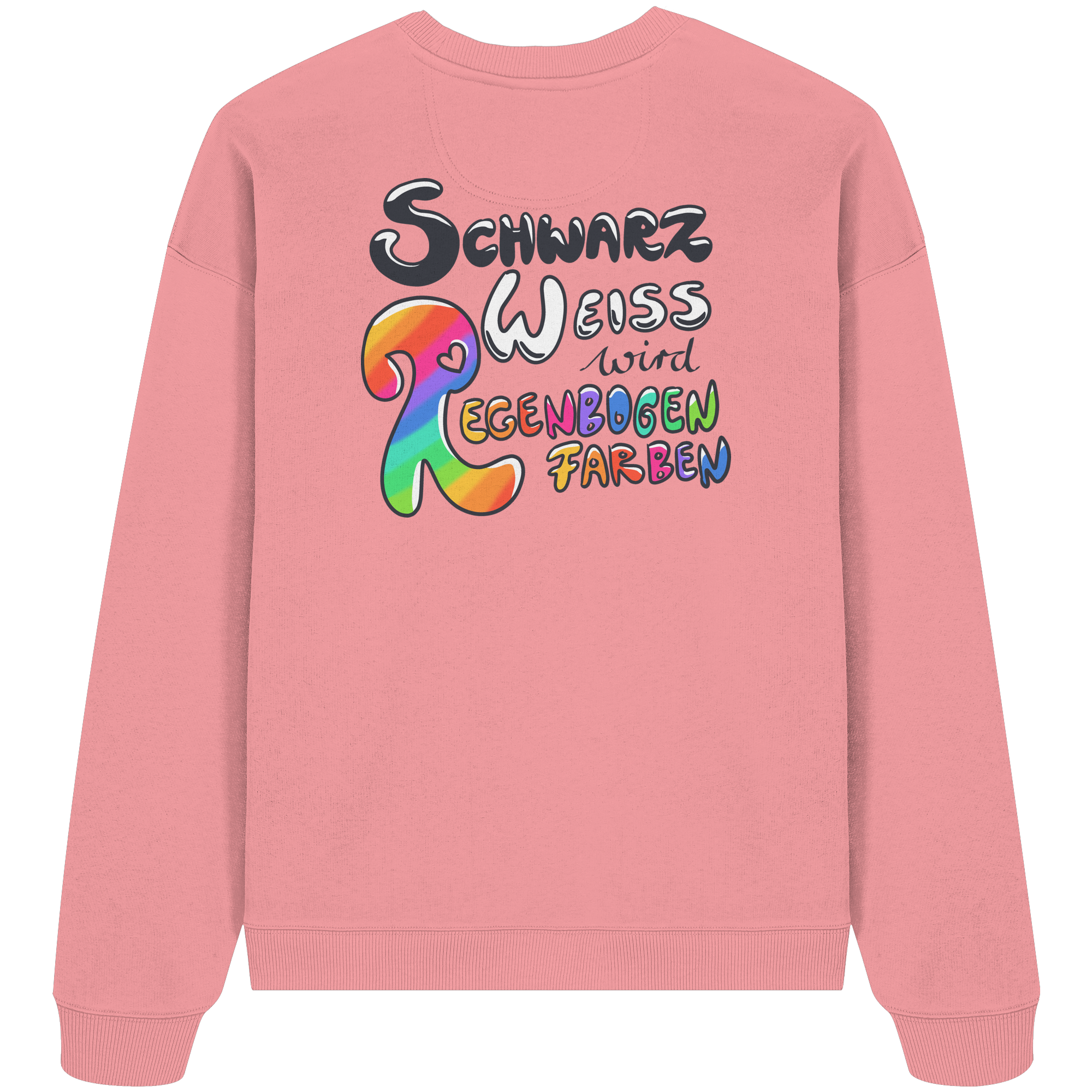Schwarz Weiß wird Regenbogen Farben Backprint (hell) - Organic Oversize Sweatshirt