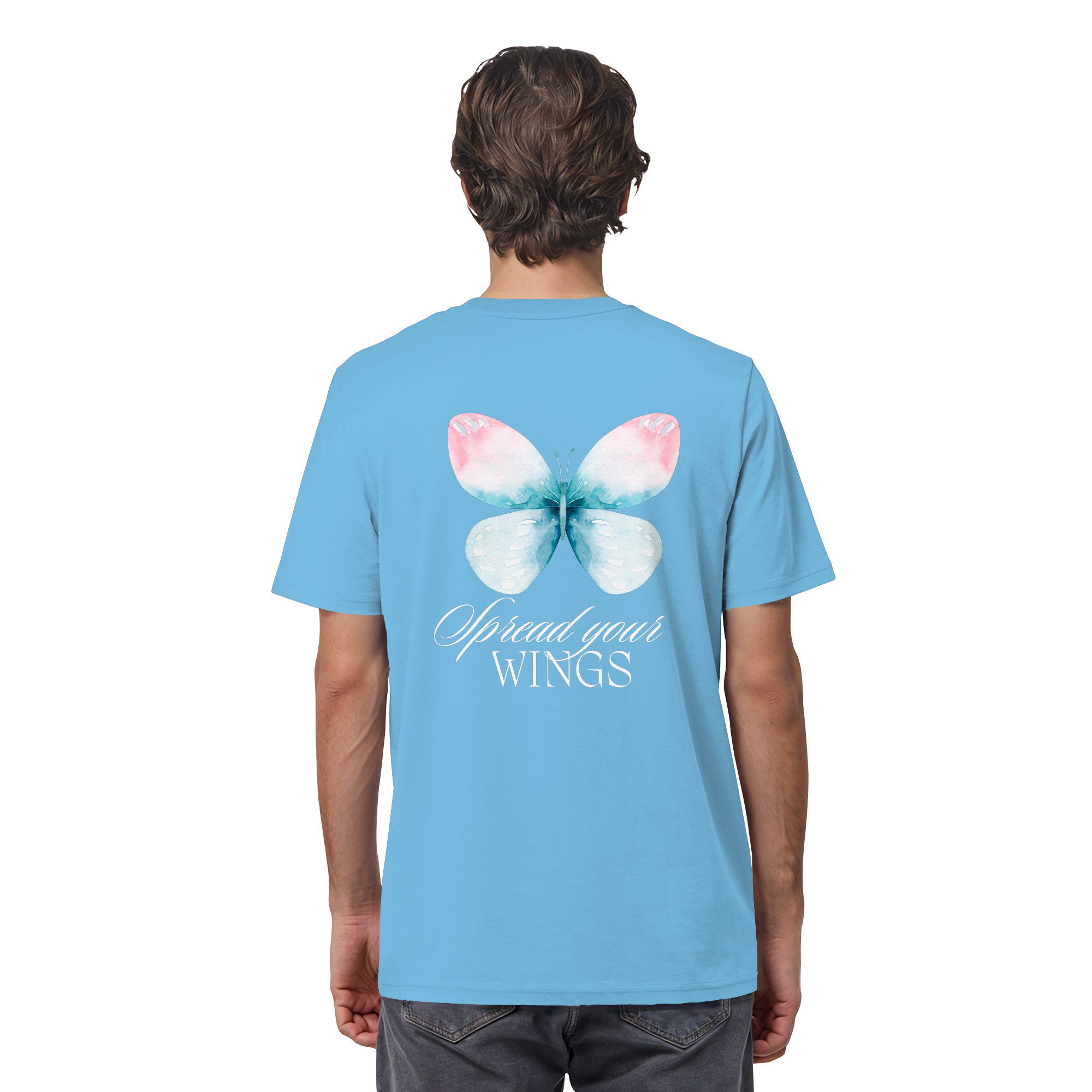 Spread your Wings (weiße Schrift) Backprint - Organic Shirt
