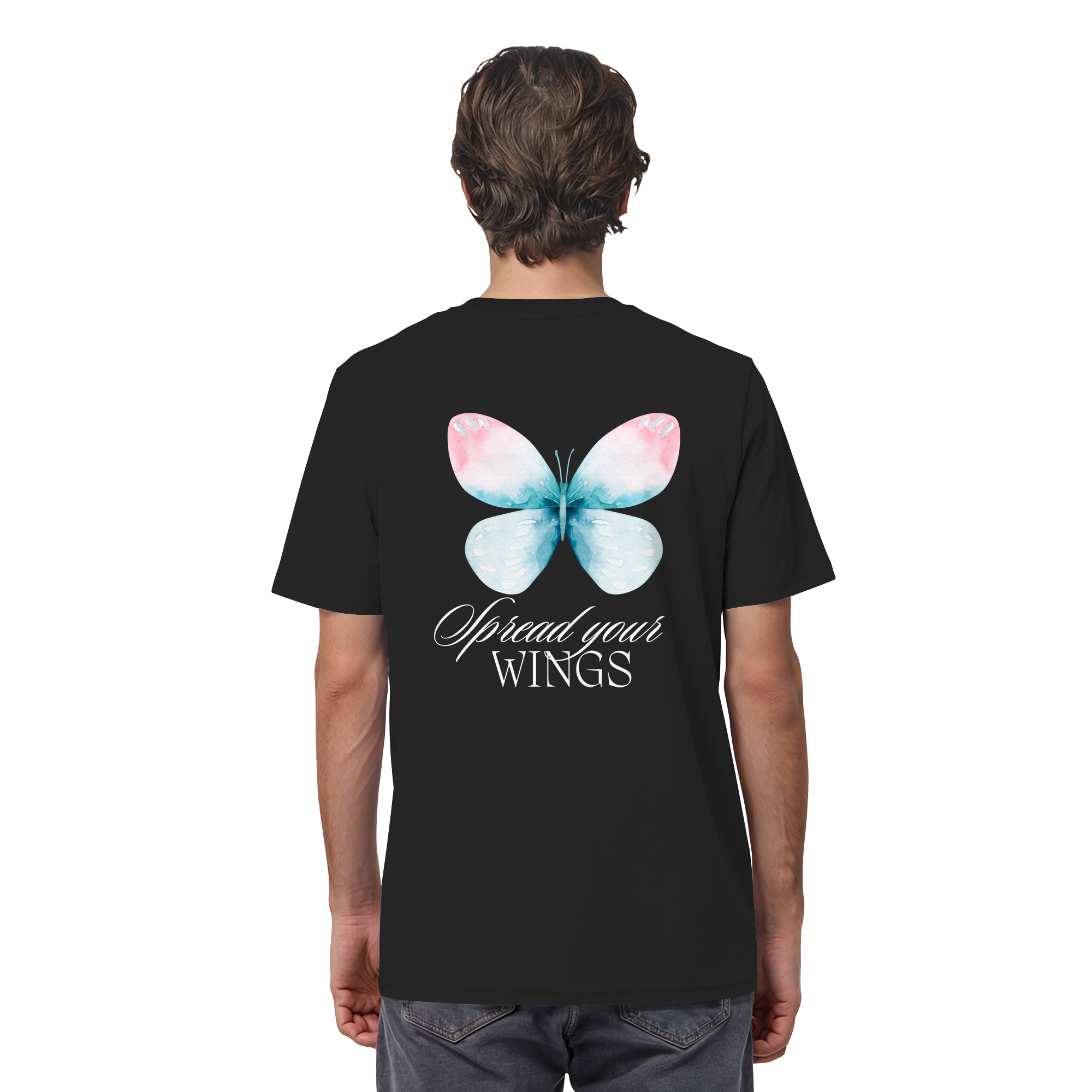 Spread your Wings (weiße Schrift) Backprint - Organic Shirt