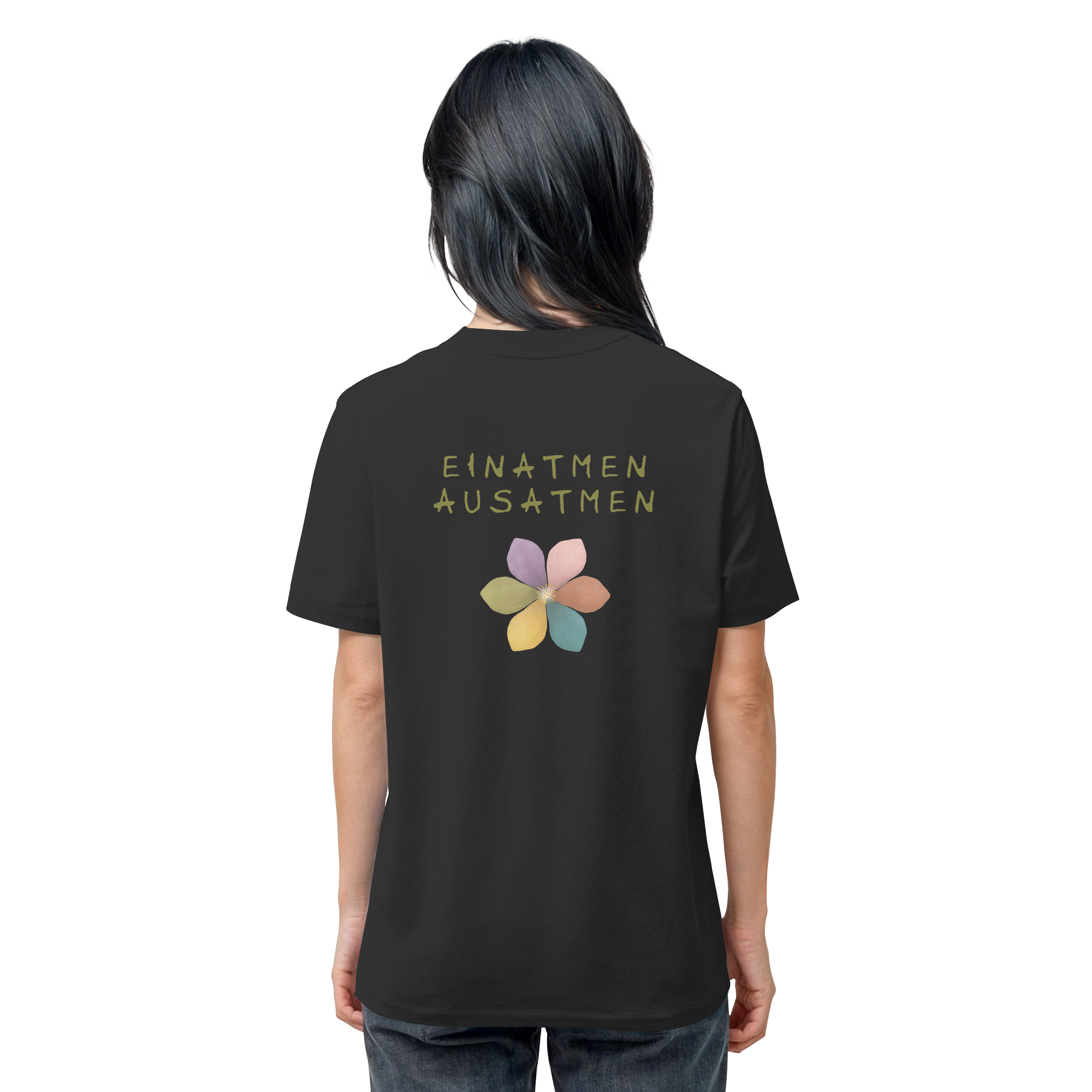 Einatmen Ausatmen "Achtsamkeitsblüte Edition" Backprint - Organic Shirt