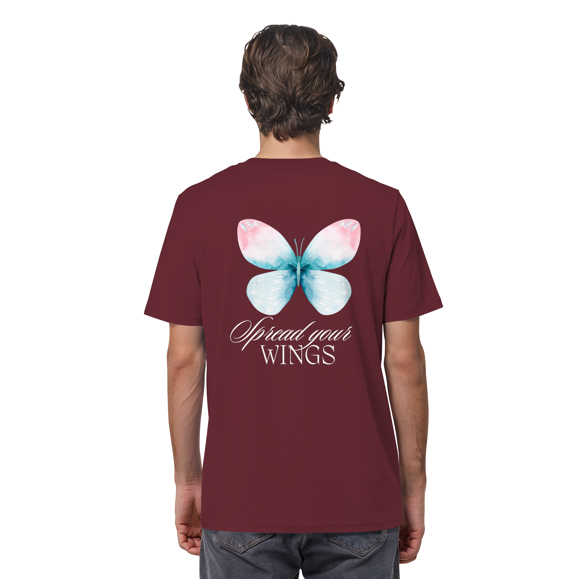 Spread your Wings (weiße Schrift) Backprint - Organic Shirt