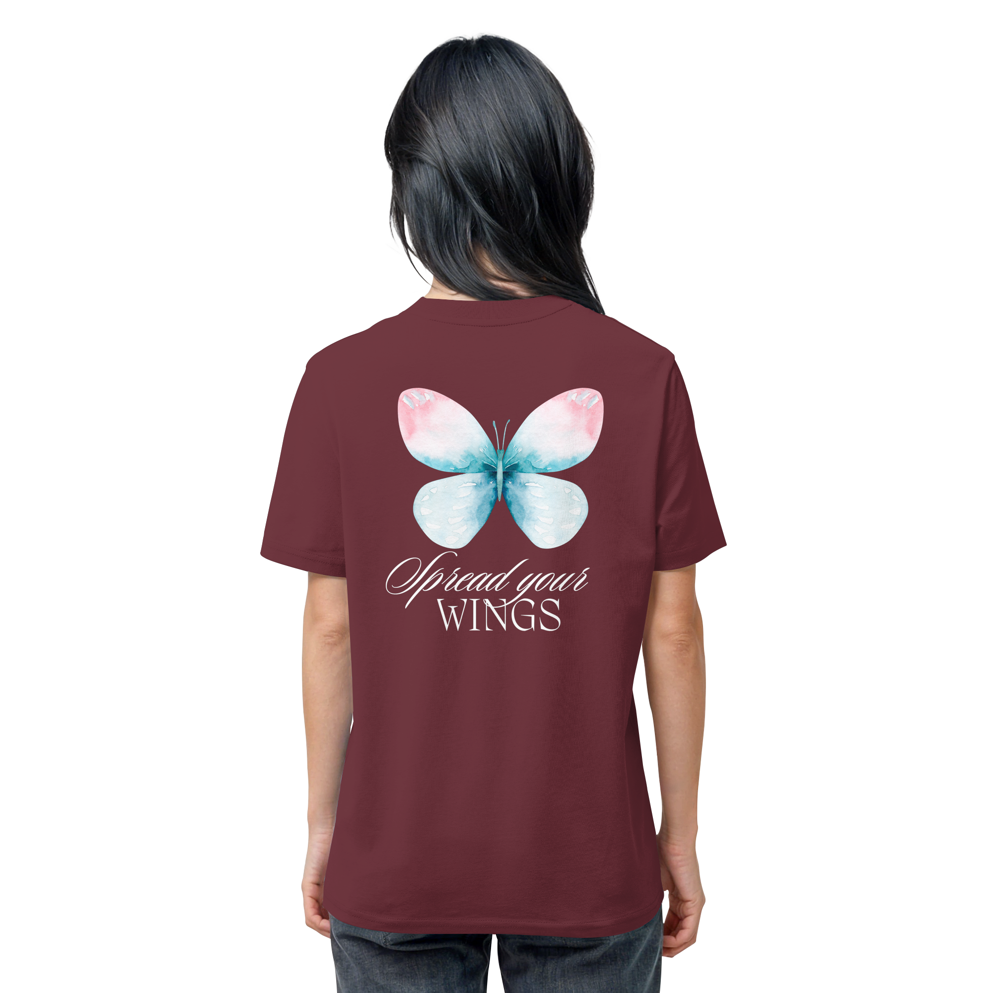 Spread your Wings (weiße Schrift) Backprint - Organic Shirt