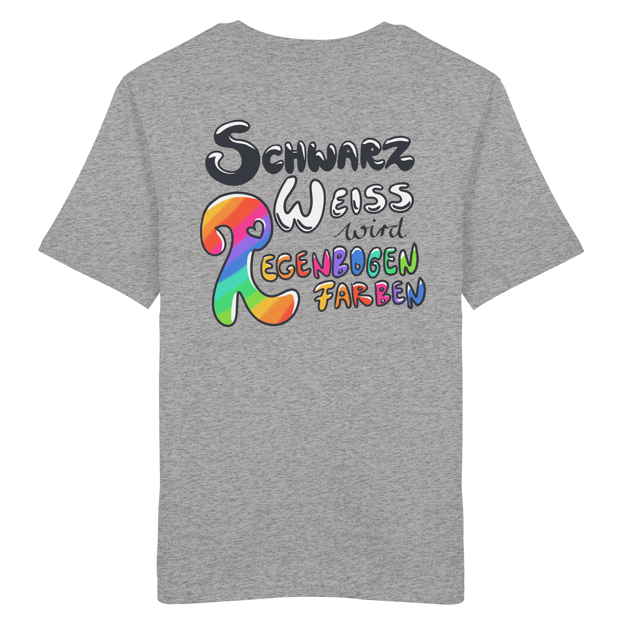 Schwarz Weiß wird Regenbogen Farben Backprint (hell) - Organic Shirt