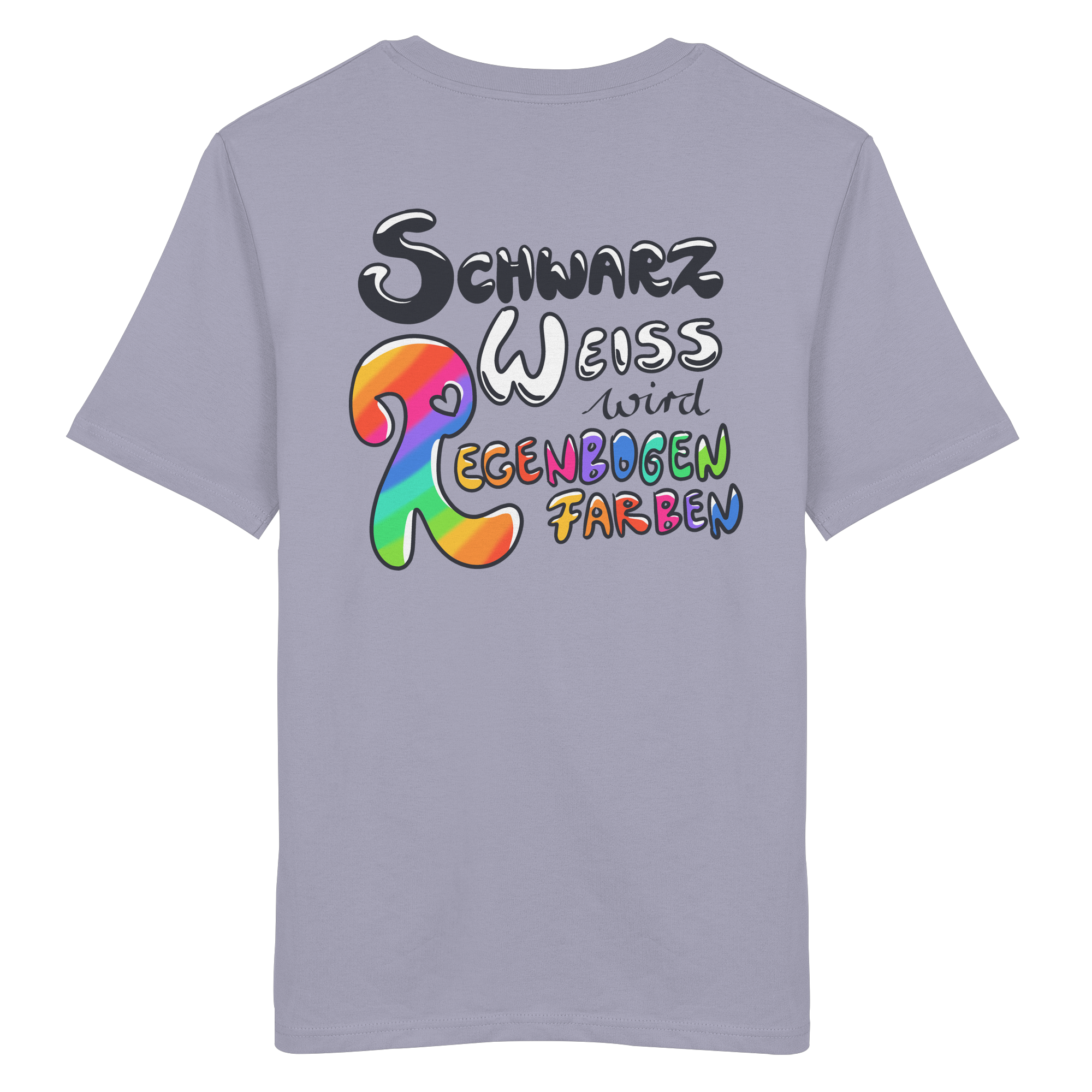 Schwarz Weiß wird Regenbogen Farben Backprint (hell) - Organic Shirt