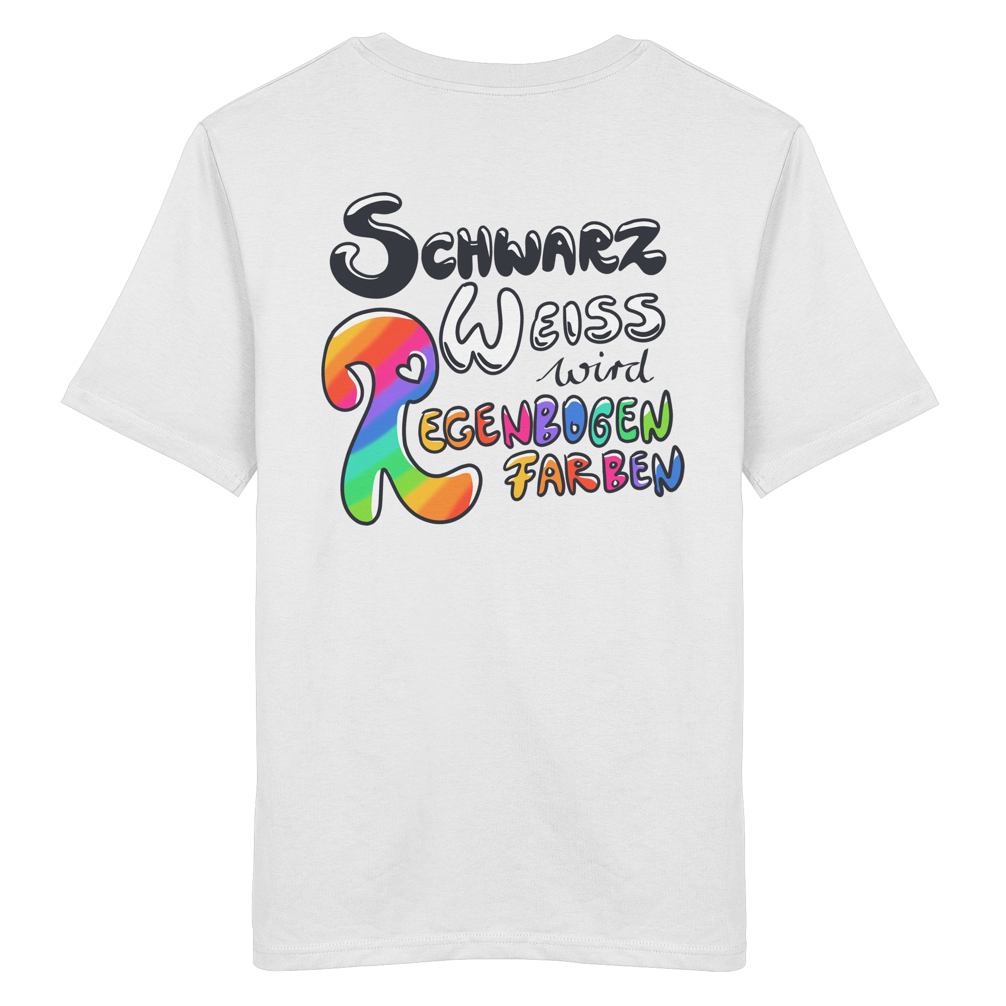 Schwarz Weiß wird Regenbogen Farben Backprint (hell) - Organic Shirt