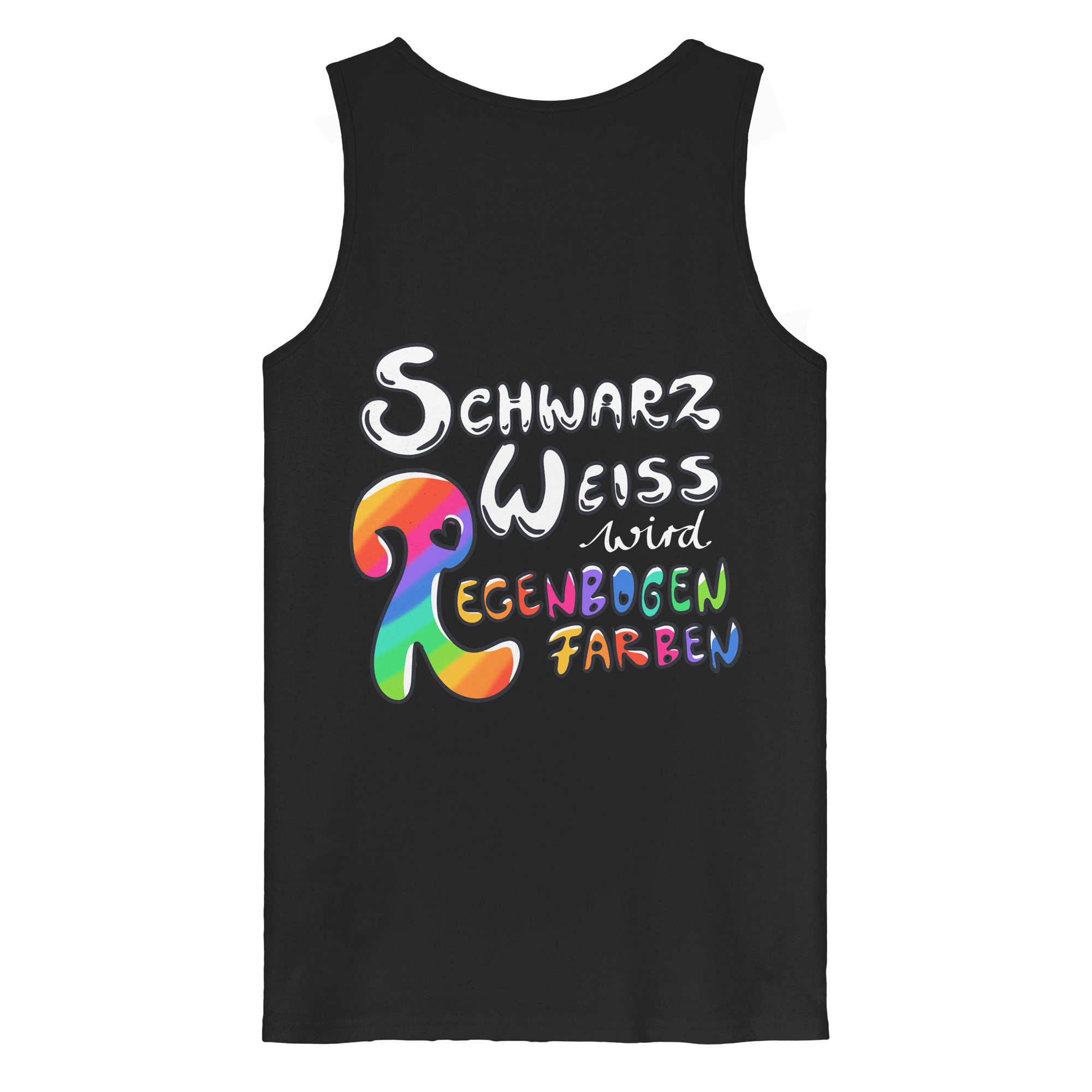 Schwarz Weiß wird Regenbogen Farben Backprint (dunkel) - Organic Tank Top