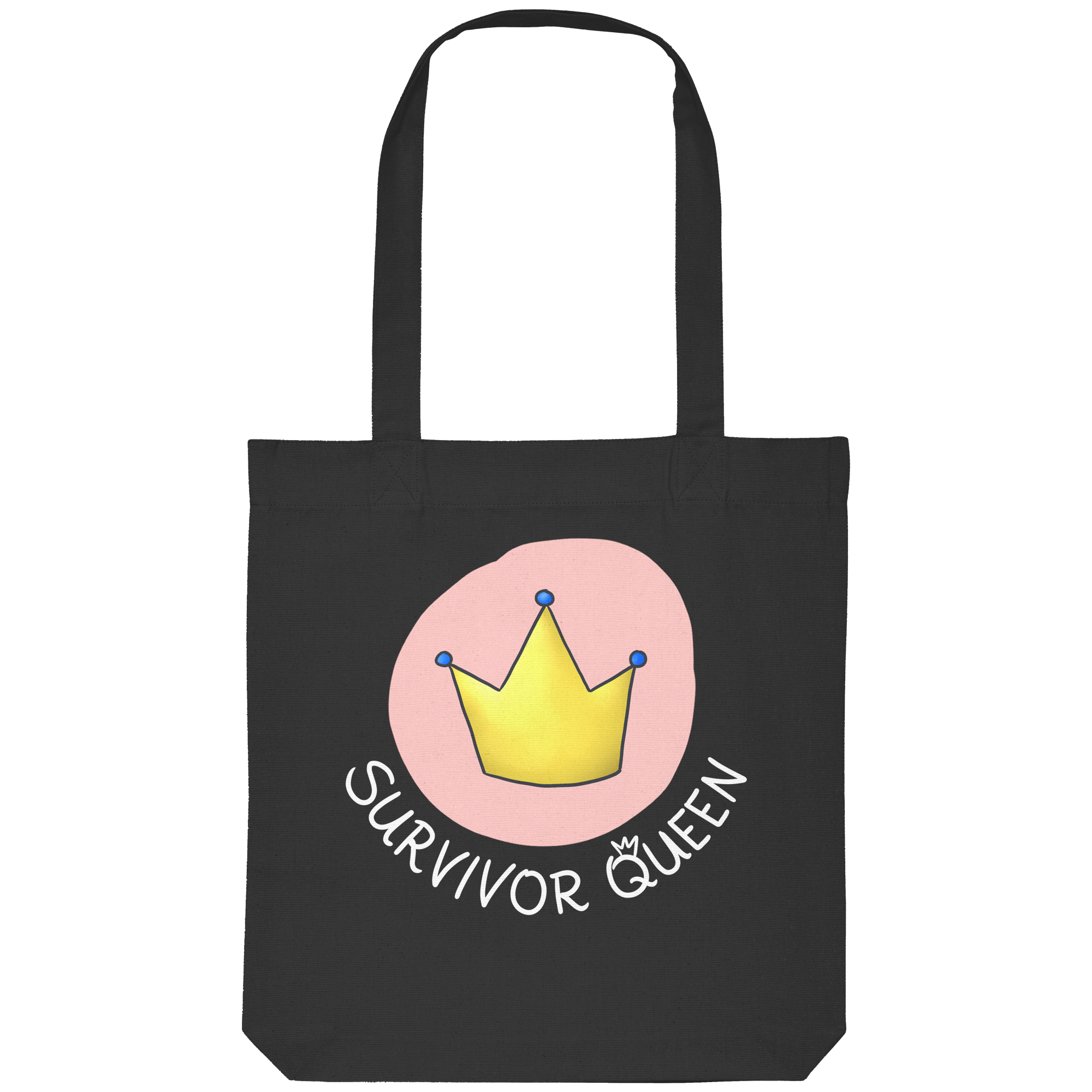 Survivor Queens Logo "Schriftzug Edition" mit Seelenmännchen "Selbstverteidigung Edition" Backprint (dunkel) - Organic Tote-Bag