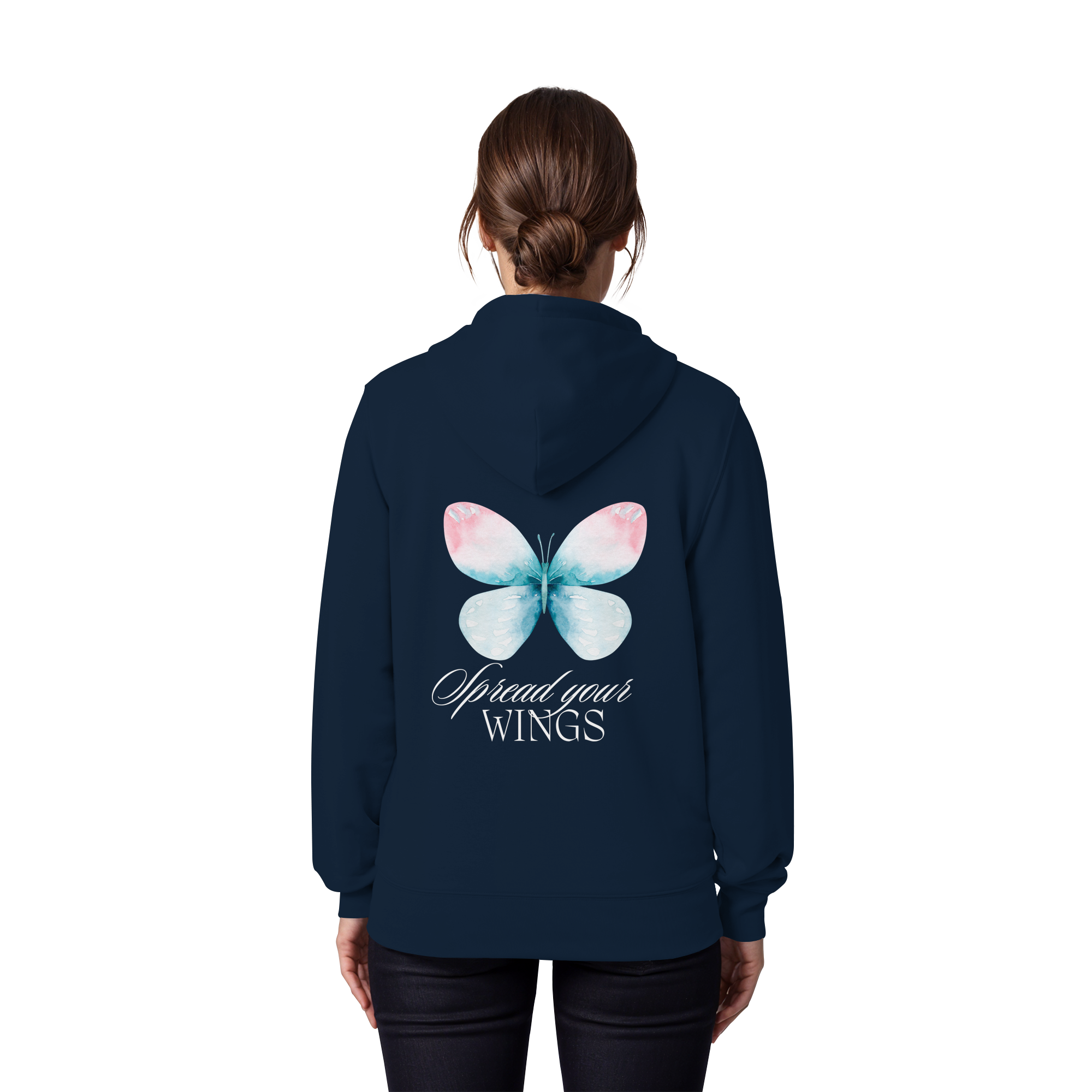 Spread your Wings (weiße Schrift) Backprint - Organic Zipper