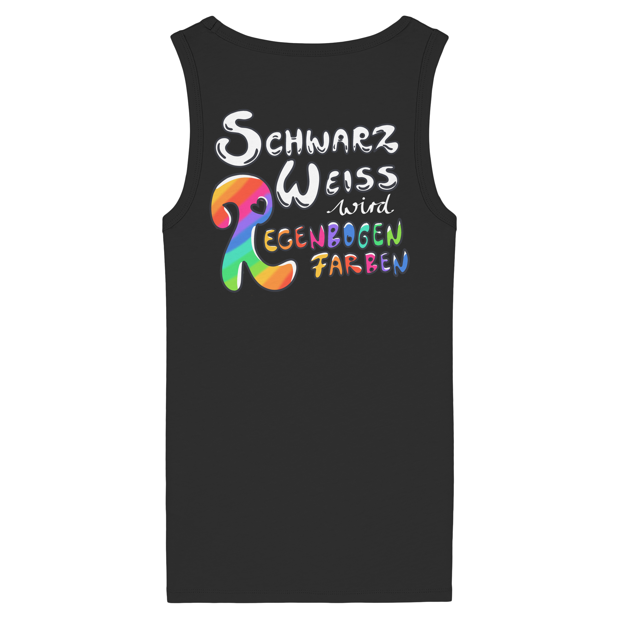 Schwarz Weiß wird Regenbogen Farben Backprint (dunkel) - Womens Organic Fitted Tank Top