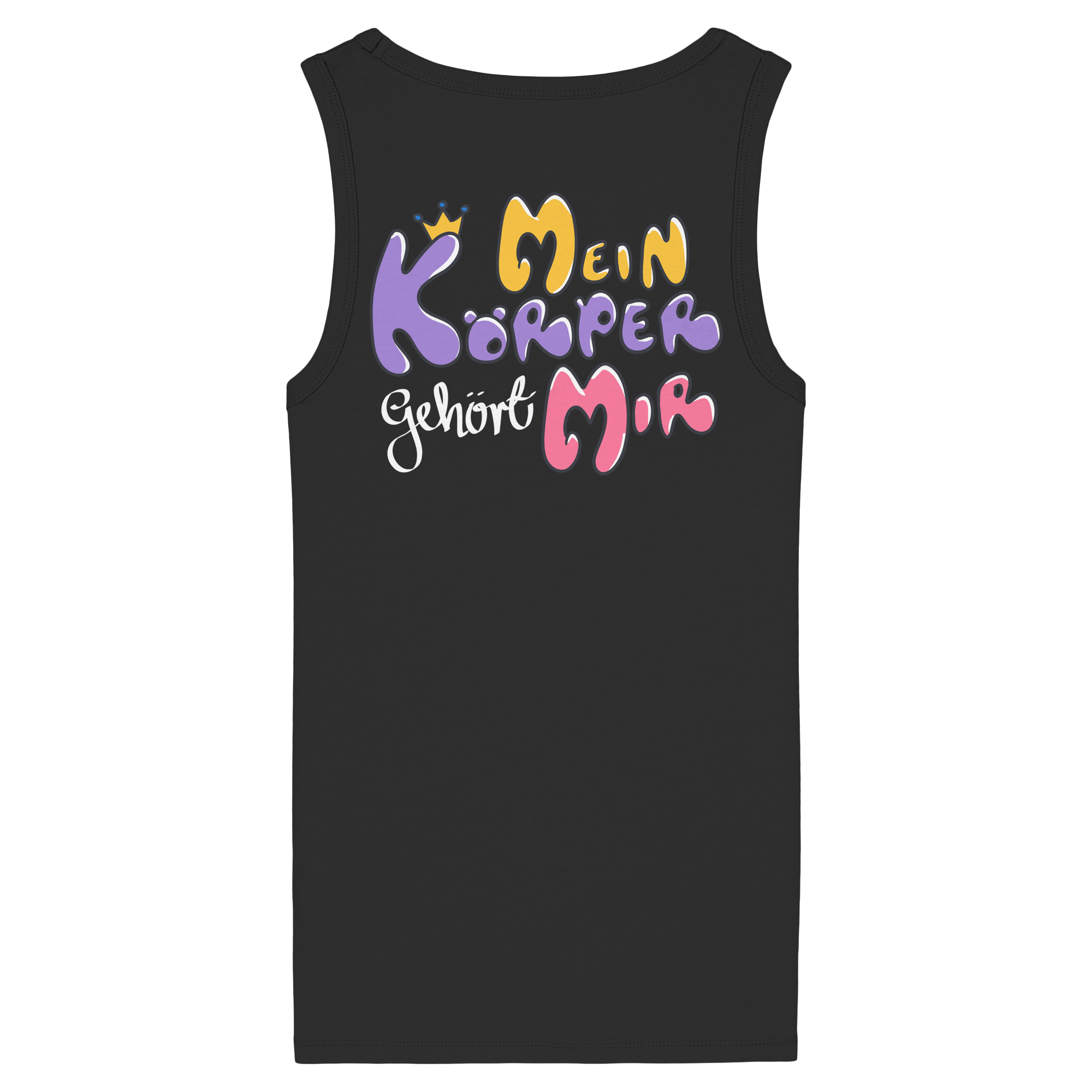 Survivor Queens Logo mit "Mein Körper gehört mir" Backprint (dunkel) - Womens Organic Fitted Tank Top
