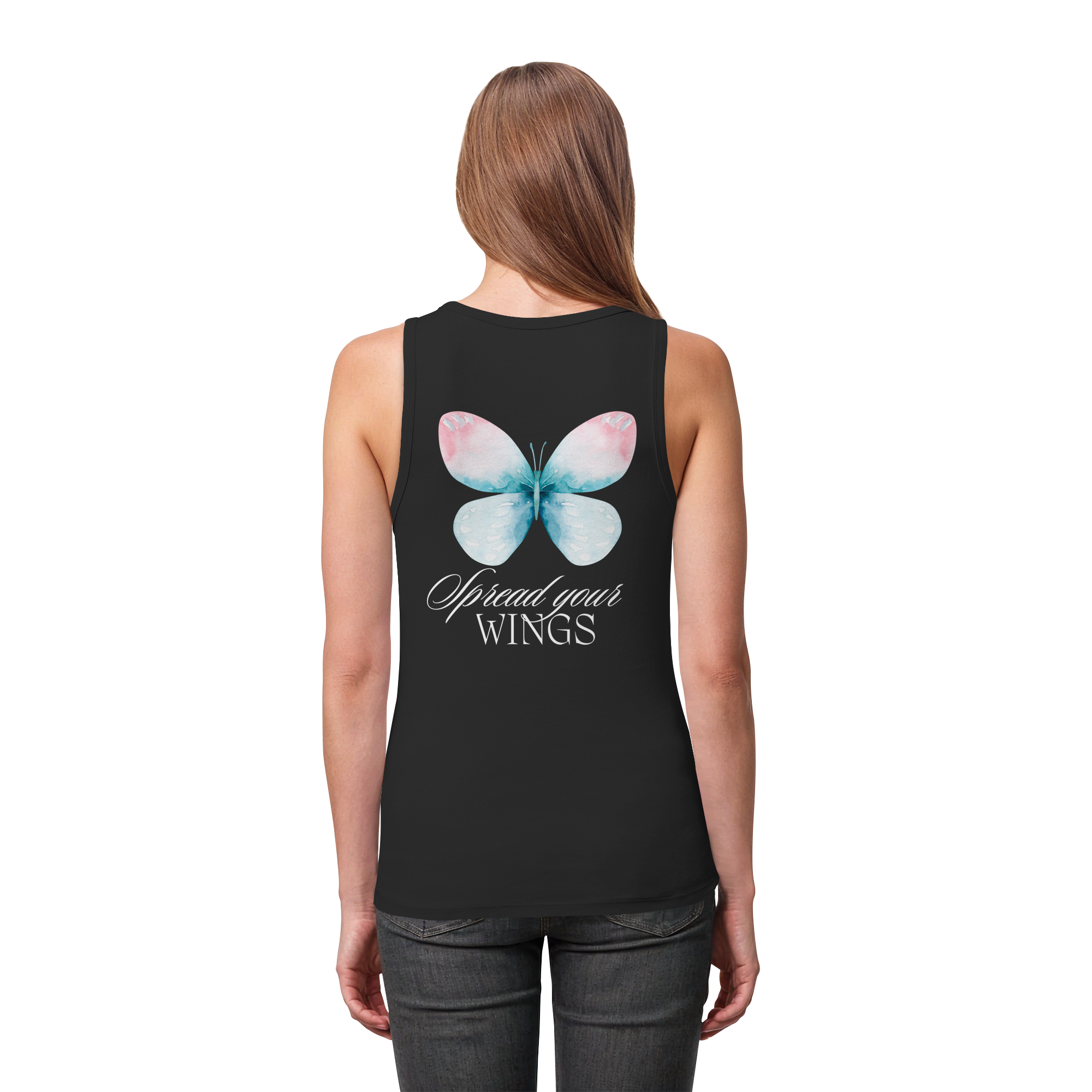 Spread your Wings (weiße Schrift) Backprint - Womens Organic Fitted Tank Top