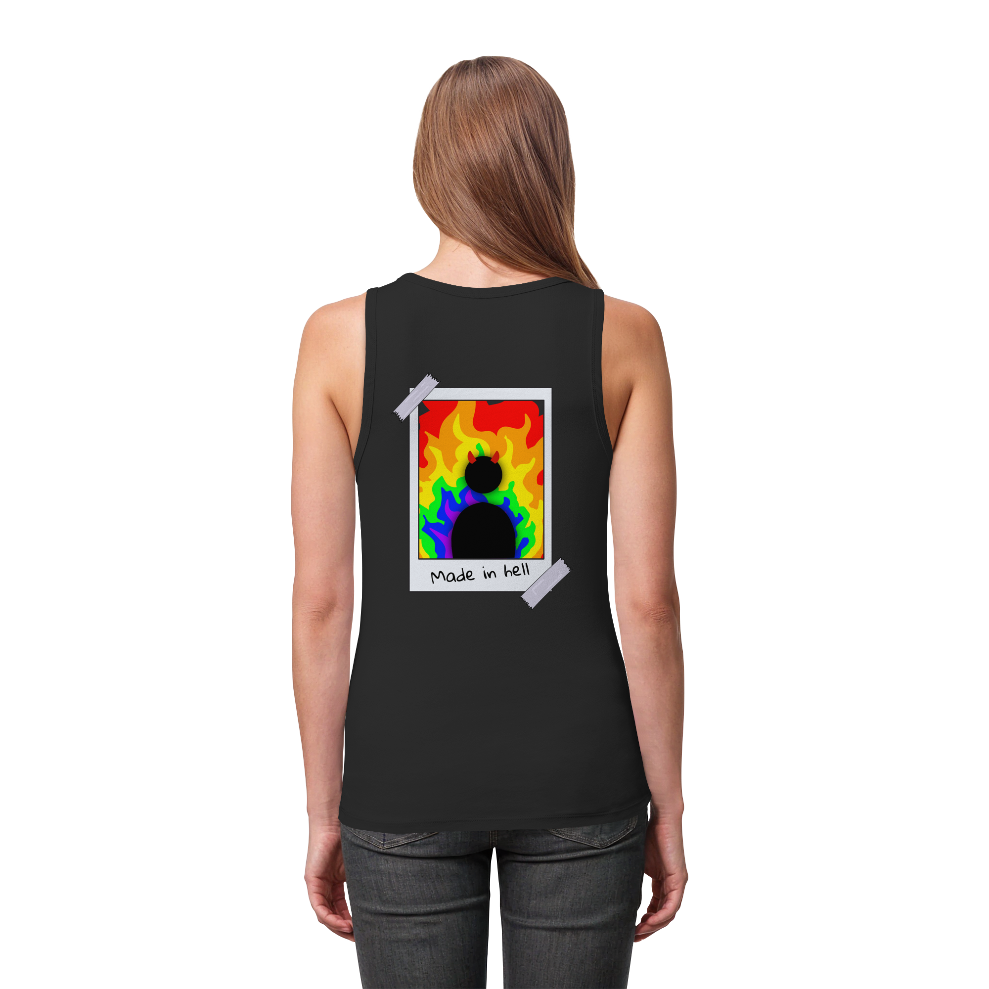 made in hell "Regenbogen Flammen Edition" Backprint - Womens Organic Fitted Tank Top